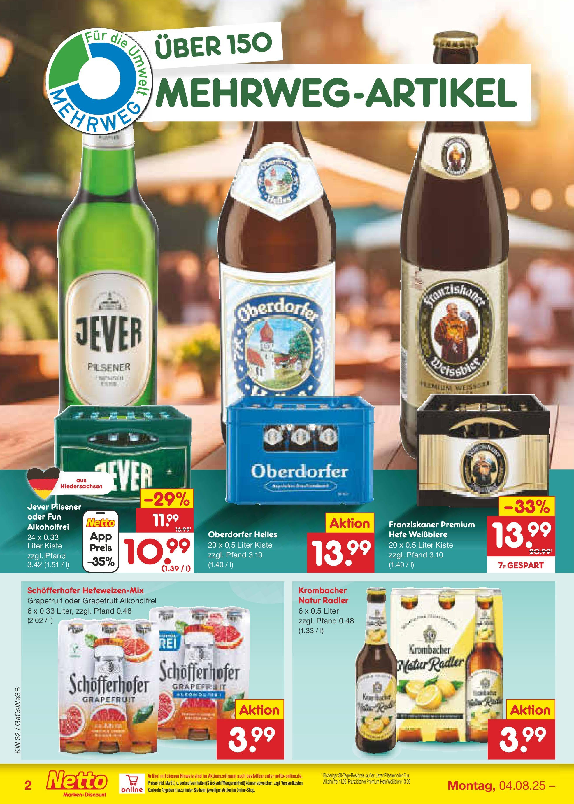 Netto Marken-Discount prospekt Moormerland (ab 04.08.2025) » Angebote | Seite: 34 | Produkte: Franziskaner, Grapefruit, Jever, Krombacher Netto Marken-Discount prospekt Moormerland (ab 04.08.2025) » Angebote | Seite: 34 | Produkte: Franziskaner, Grapefruit, Jever, Krombacher