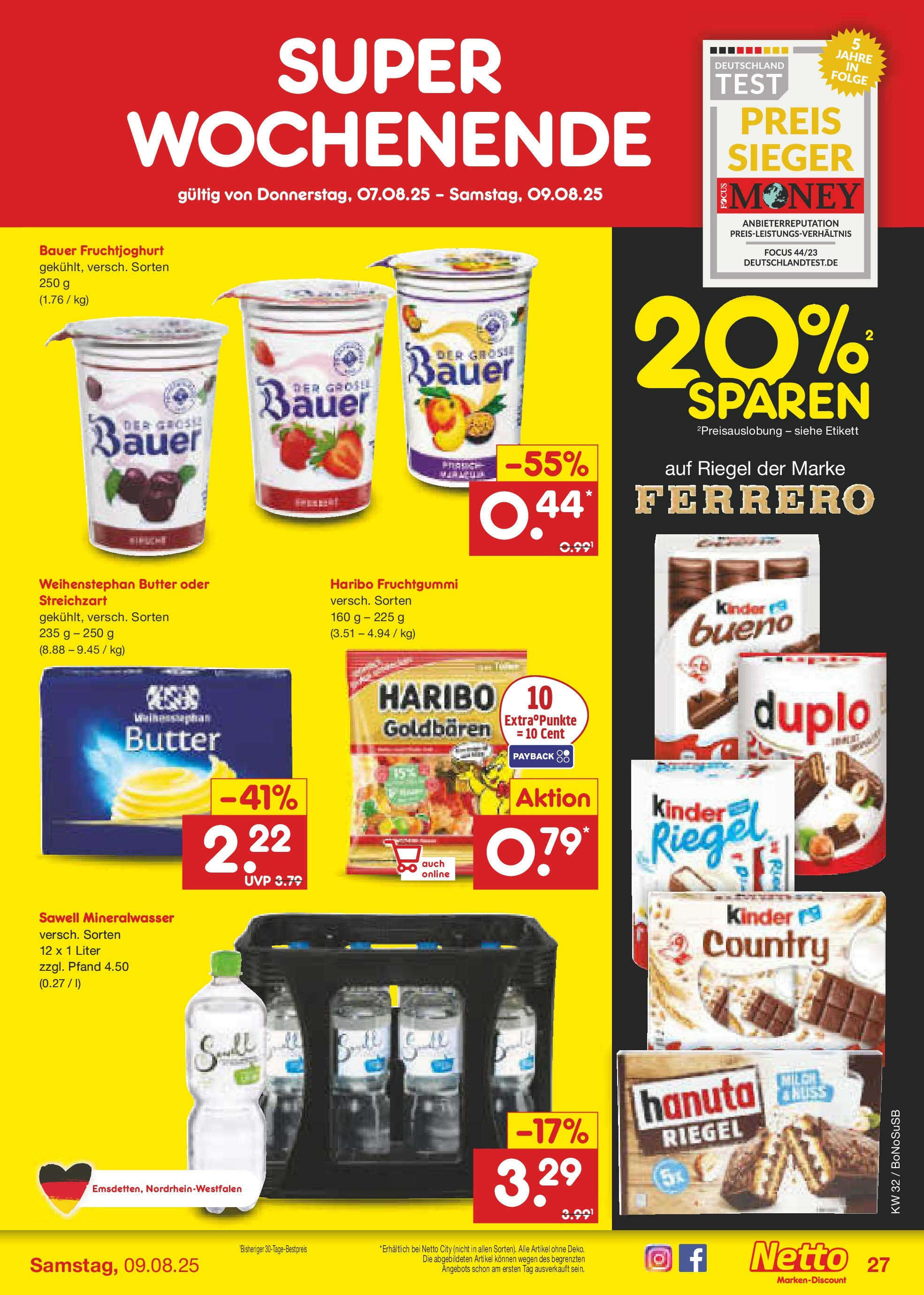 Netto Marken-Discount prospekt Stadtlohn (ab 04.08.2025) » Angebote | Seite: 47 | Produkte: Haribo, Fruchtjoghurt, Mineralwasser, Weihenstephan butter Netto Marken-Discount prospekt Stadtlohn (ab 04.08.2025) » Angebote | Seite: 47 | Produkte: Haribo, Fruchtjoghurt, Mineralwasser, Weihenstephan butter