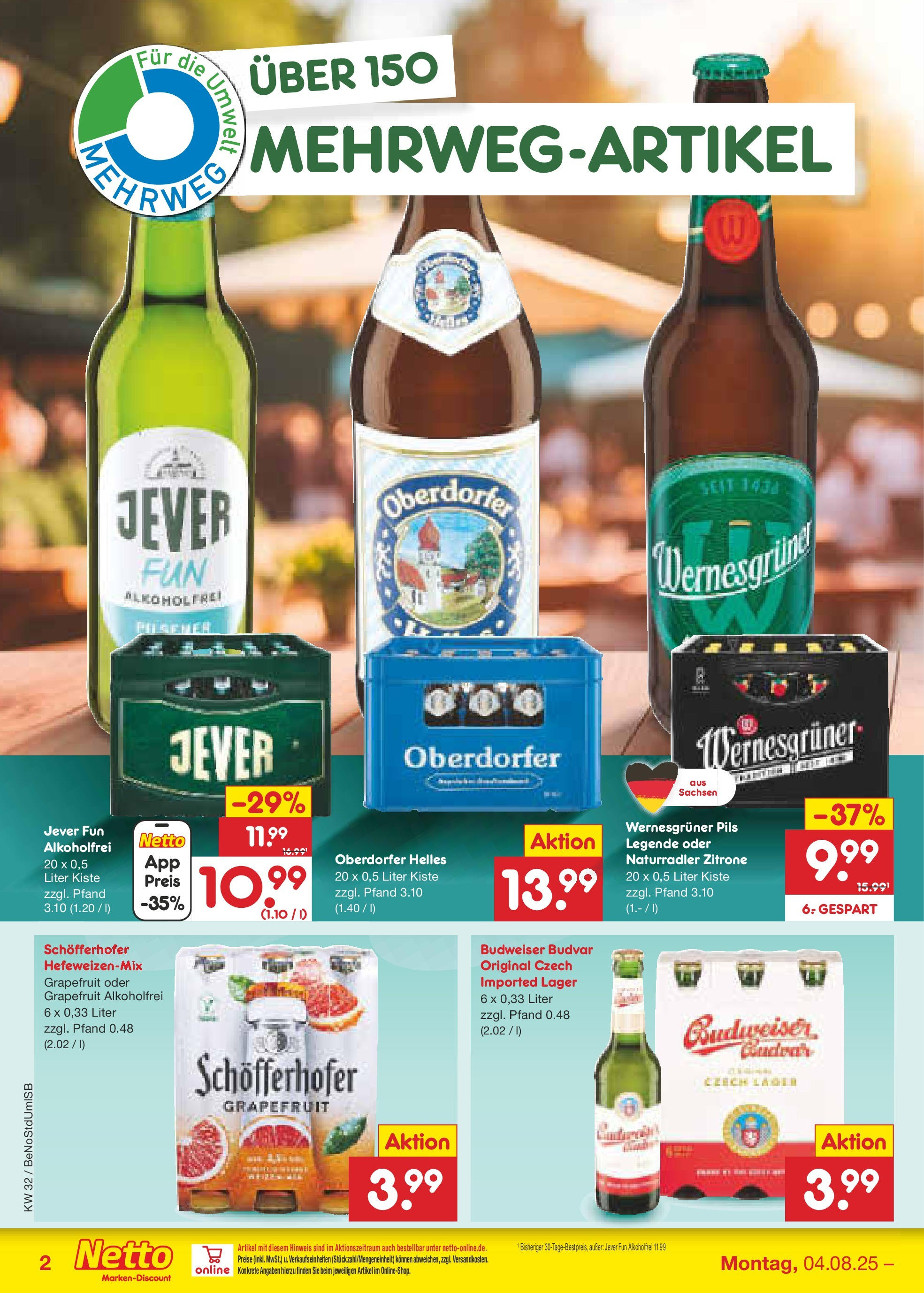 Netto Marken-Discount prospekt Berlin-Spandau (ab 04.08.2025) » Angebote | Seite: 34 | Produkte: Pils, Grapefruit, Zitrone, Budweiser Netto Marken-Discount prospekt Berlin-Spandau (ab 04.08.2025) » Angebote | Seite: 34 | Produkte: Pils, Grapefruit, Zitrone, Budweiser
