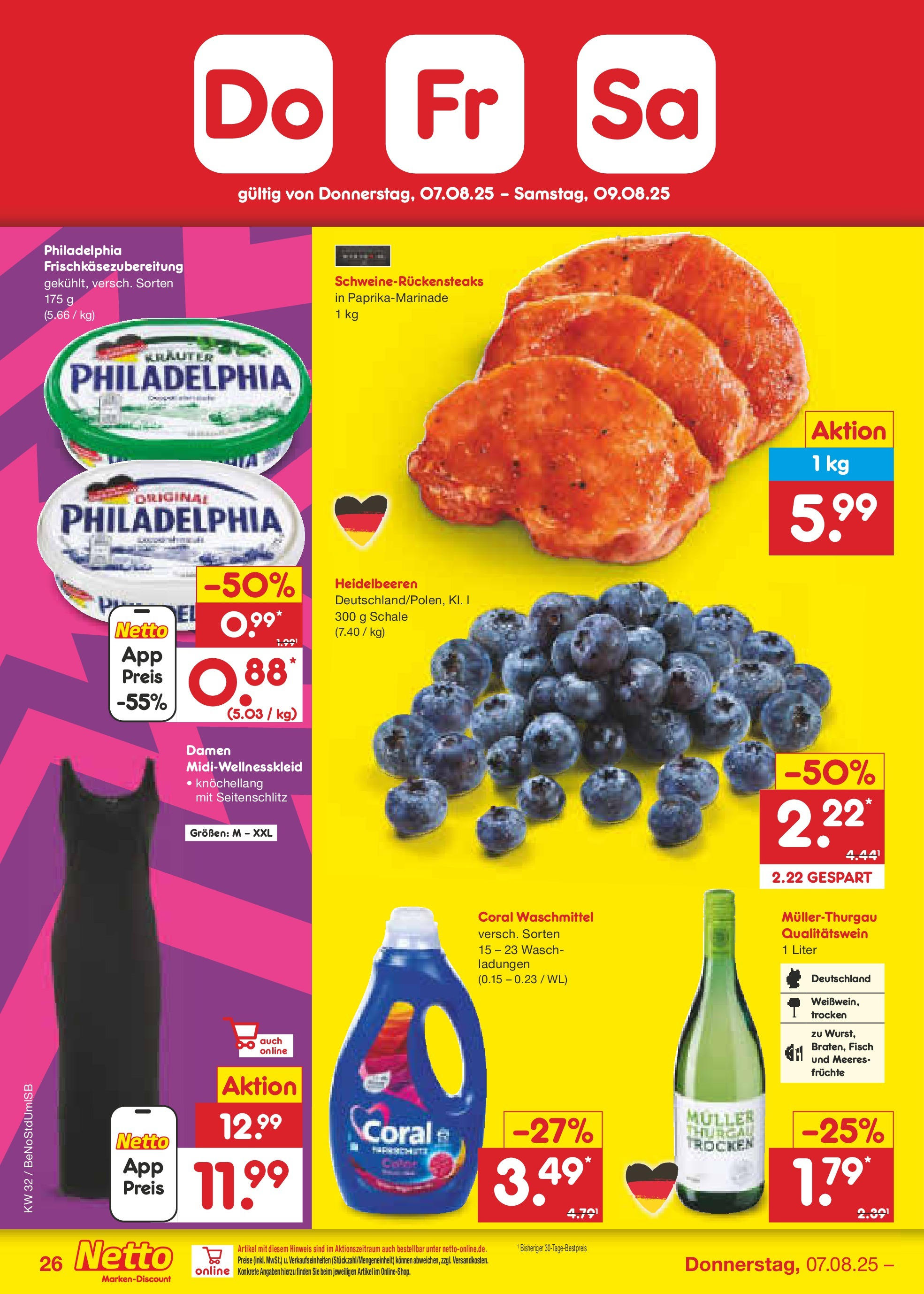 Netto Marken-Discount prospekt Berlin-Spandau (ab 04.08.2025) » Angebote | Seite: 46 | Produkte: Coral waschmittel, Heidelbeeren, Fisch, Waschmittel Netto Marken-Discount prospekt Berlin-Spandau (ab 04.08.2025) » Angebote | Seite: 46 | Produkte: Coral waschmittel, Heidelbeeren, Fisch, Waschmittel