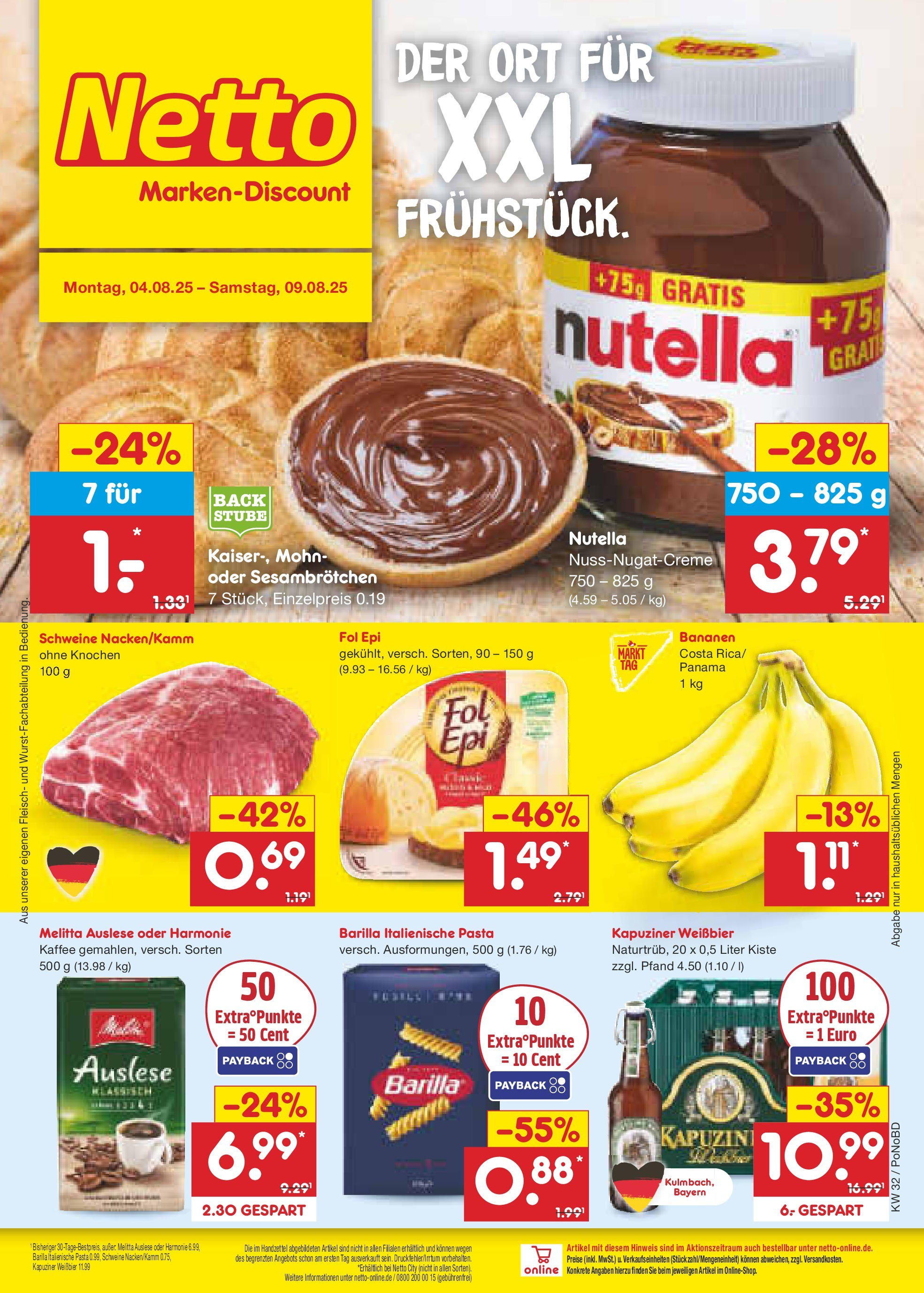 Netto Marken-Discount prospekt Selb (ab 04.08.2025) » Angebote | Seite: 1 | Produkte: Melitta, Weißbier, Bananen, Pasta Netto Marken-Discount prospekt Selb (ab 04.08.2025) » Angebote | Seite: 1 | Produkte: Melitta, Weißbier, Bananen, Pasta