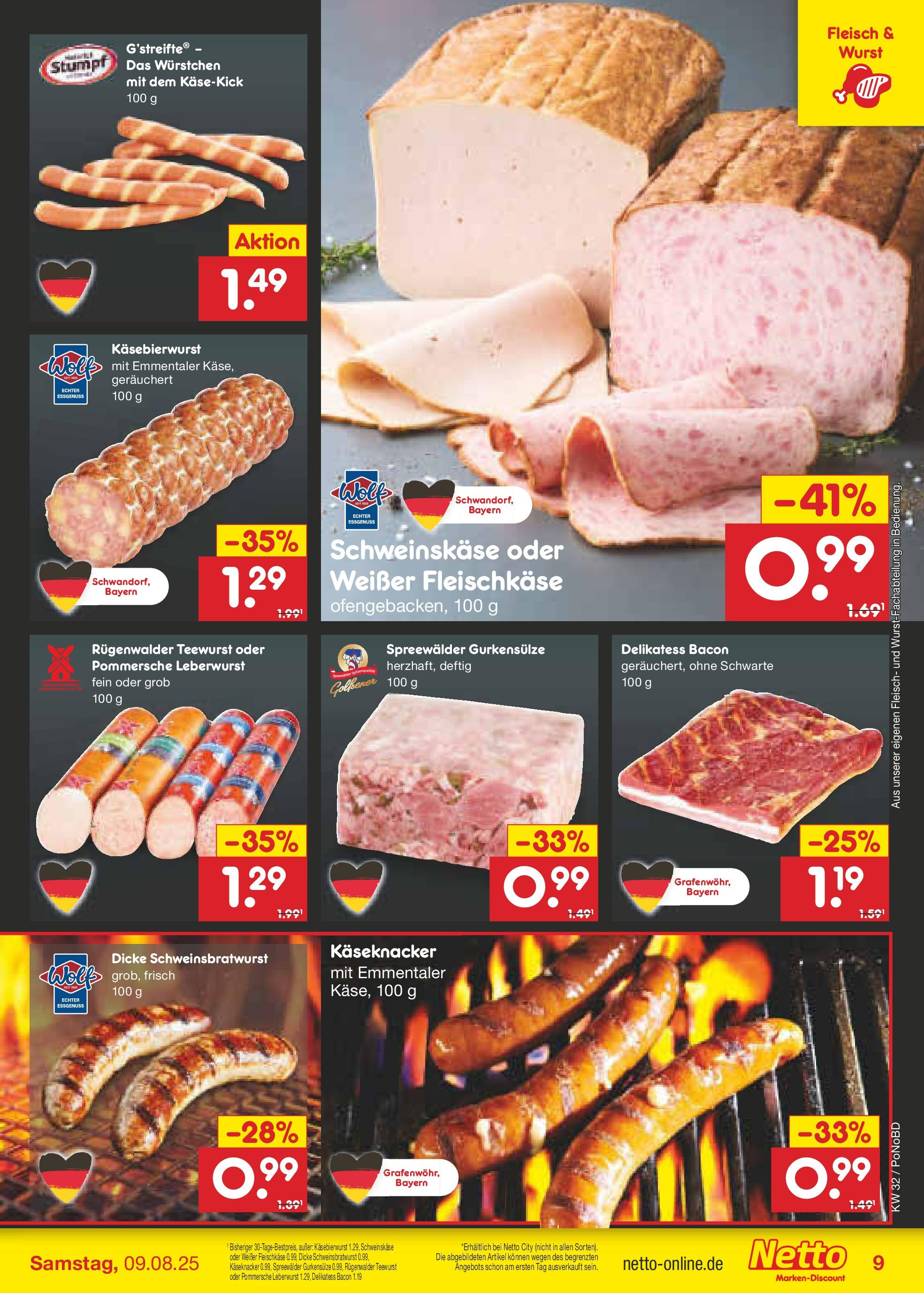 Netto Marken-Discount prospekt Selb (ab 04.08.2025) » Angebote | Seite: 9 | Produkte: Wurst, Fleisch Netto Marken-Discount prospekt Selb (ab 04.08.2025) » Angebote | Seite: 9 | Produkte: Wurst, Fleisch