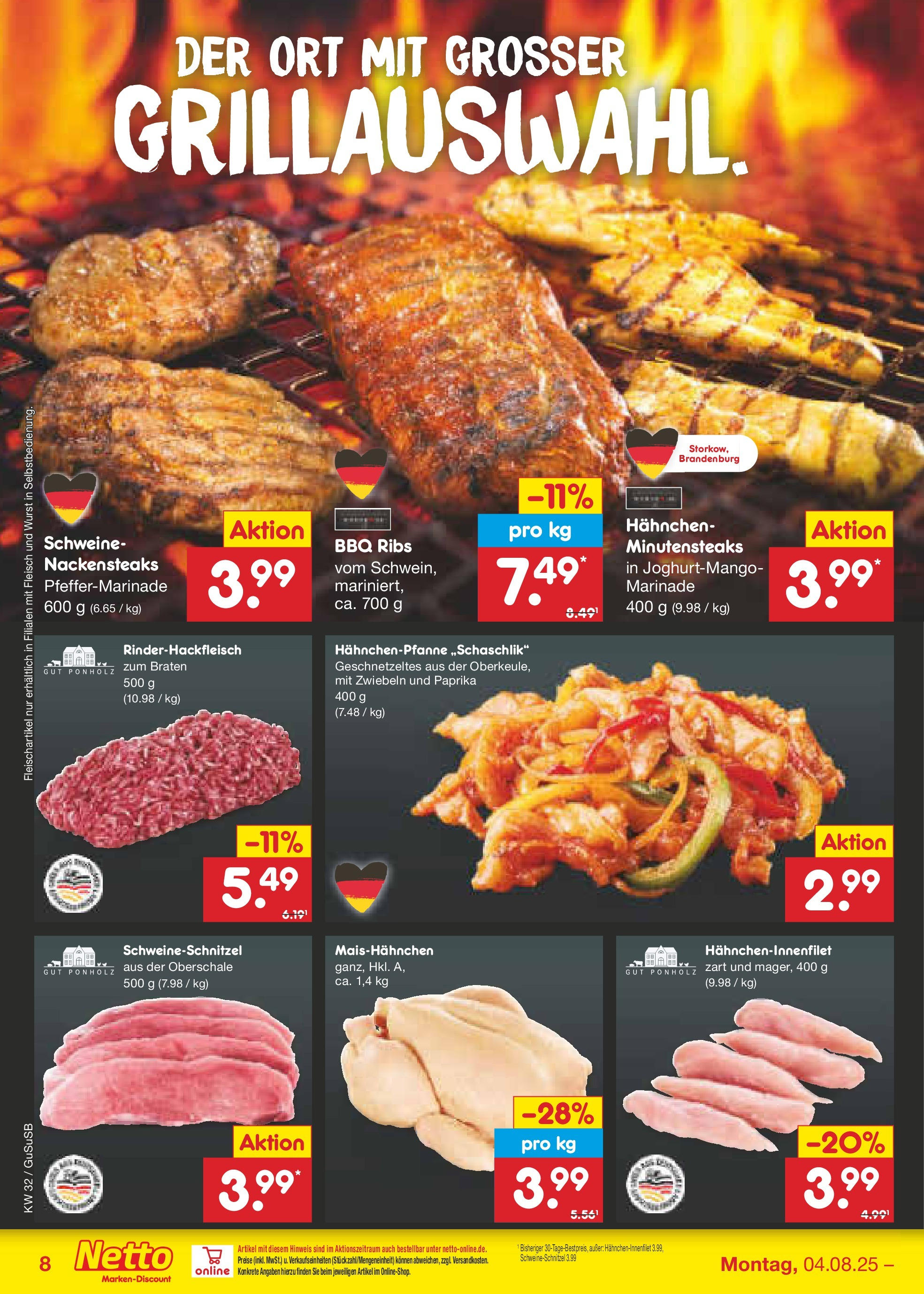 Netto Marken-Discount prospekt Rodewisch (ab 04.08.2025) » Angebote | Seite: 10 | Produkte: Nackensteaks, Hahnchen, Zwiebeln, Fleisch Netto Marken-Discount prospekt Rodewisch (ab 04.08.2025) » Angebote | Seite: 10 | Produkte: Nackensteaks, Hahnchen, Zwiebeln, Fleisch