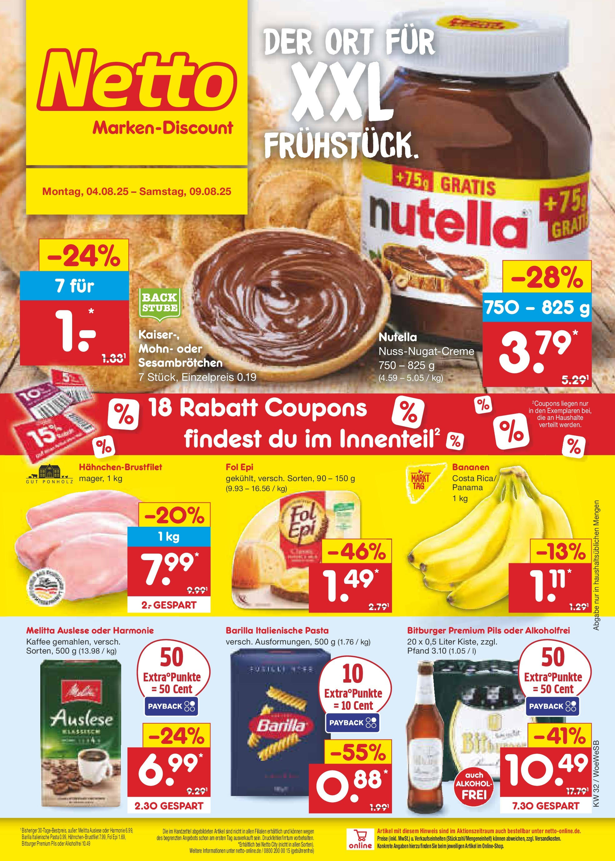 Netto Marken-Discount prospekt Katzweiler	 (ab 04.08.2025) » Angebote | Seite: 1 | Produkte: Barilla, Kaffee, Nutella, Pasta