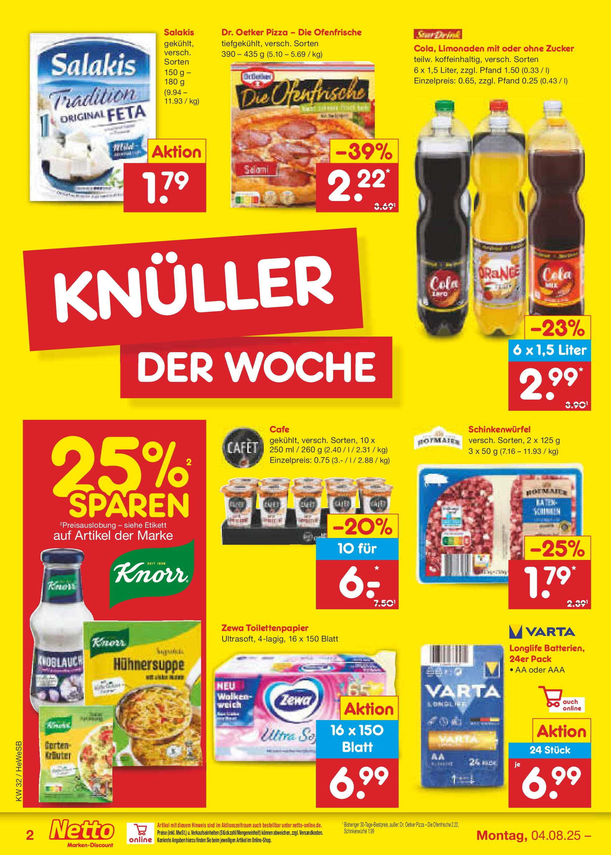 Netto Marken-Discount prospekt Brietlingen (ab 04.08.2025) » Angebote | Seite: 2 | Produkte: Cola, Feta, Knoblauch, Pizza Netto Marken-Discount prospekt Brietlingen (ab 04.08.2025) » Angebote | Seite: 2 | Produkte: Cola, Feta, Knoblauch, Pizza