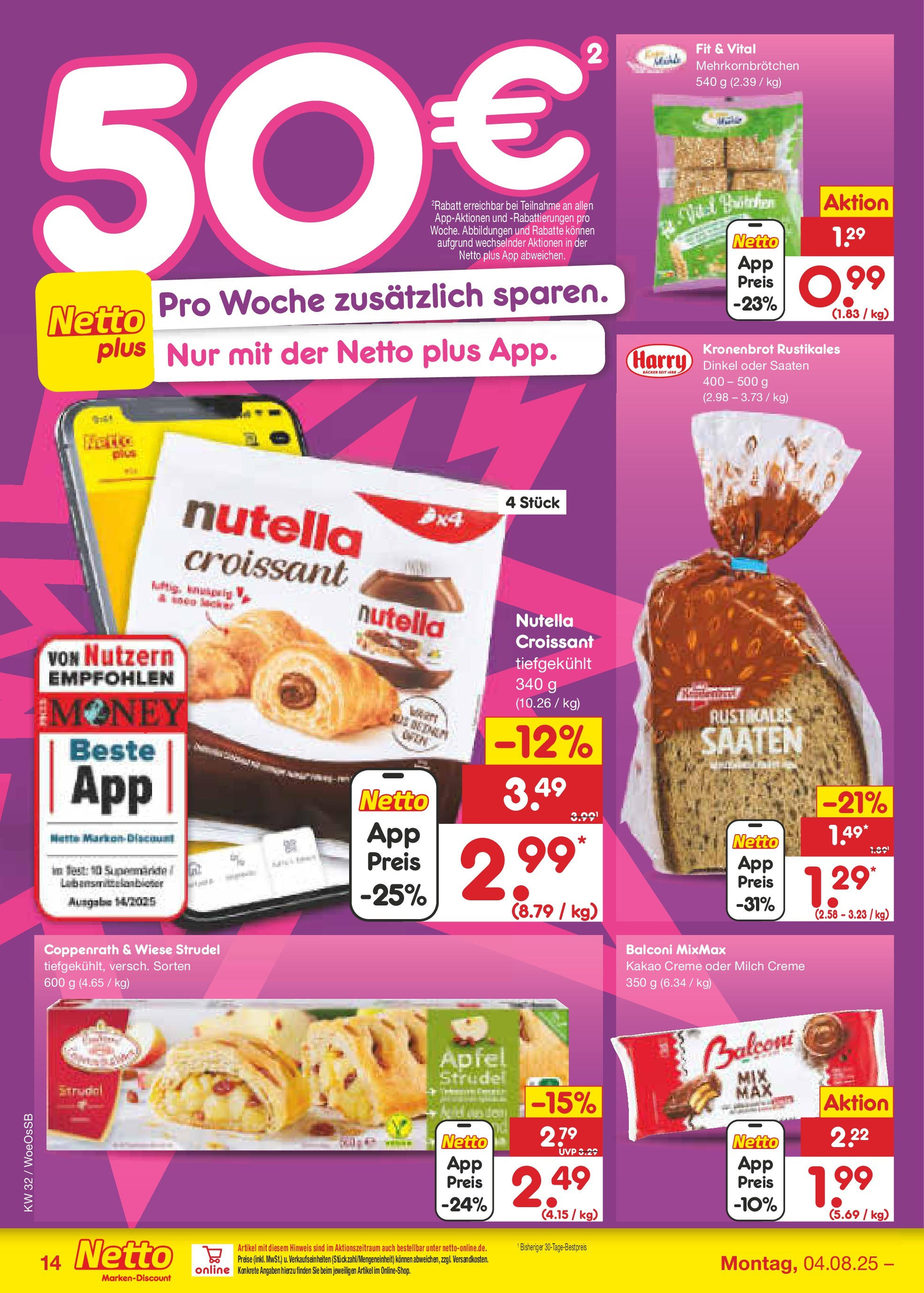 Netto Marken-Discount prospekt Gemmingen (ab 04.08.2025) » Angebote | Seite: 18 | Produkte: Milch, Äpfel, Croissant, Nutella Netto Marken-Discount prospekt Gemmingen (ab 04.08.2025) » Angebote | Seite: 18 | Produkte: Milch, Äpfel, Croissant, Nutella