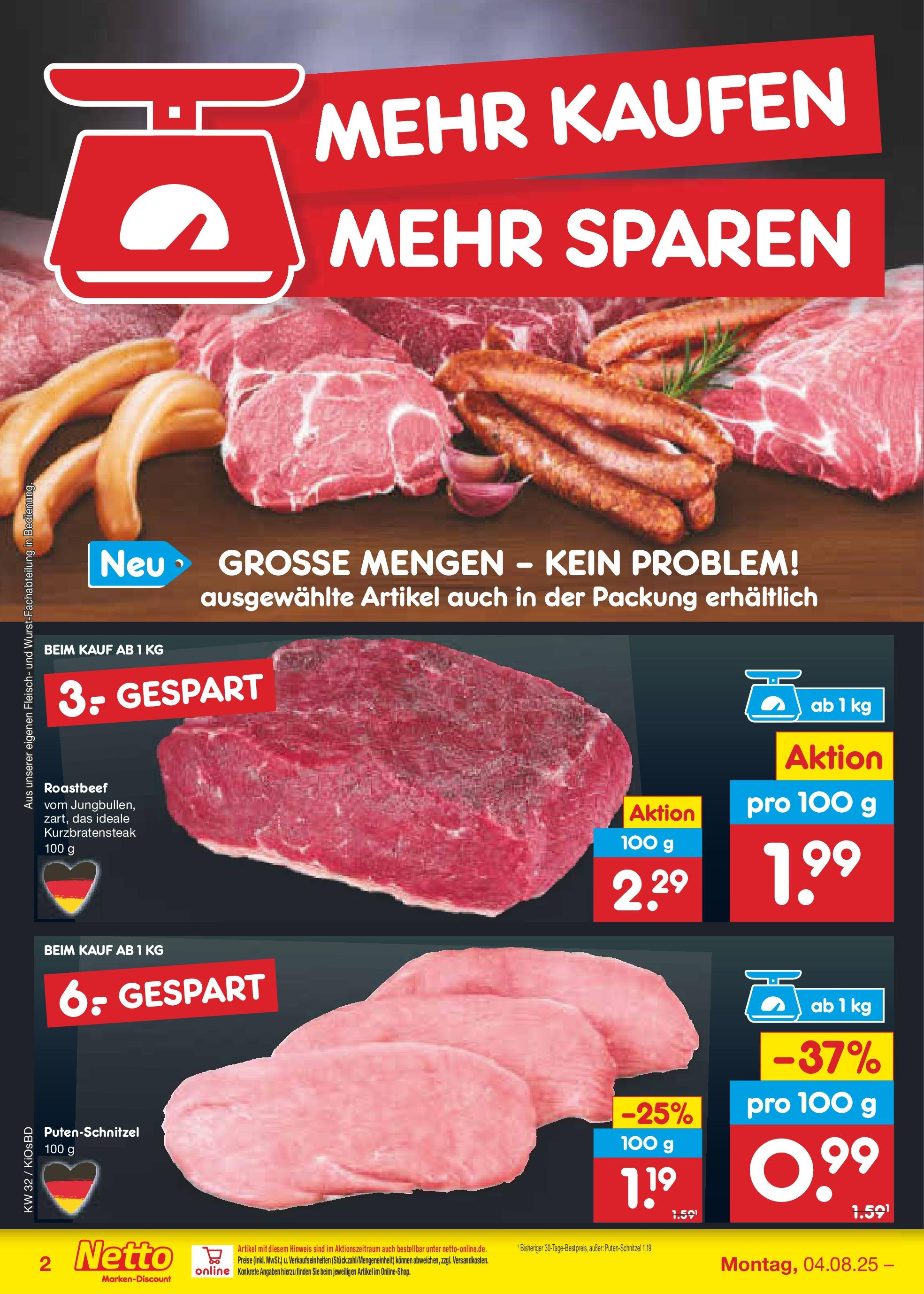 Netto Marken-Discount prospekt Mistelbach (ab 04.08.2025) » Angebote | Seite: 14 | Produkte: Roastbeef, Putenschnitzel, Fleisch Netto Marken-Discount prospekt Mistelbach (ab 04.08.2025) » Angebote | Seite: 14 | Produkte: Roastbeef, Putenschnitzel, Fleisch