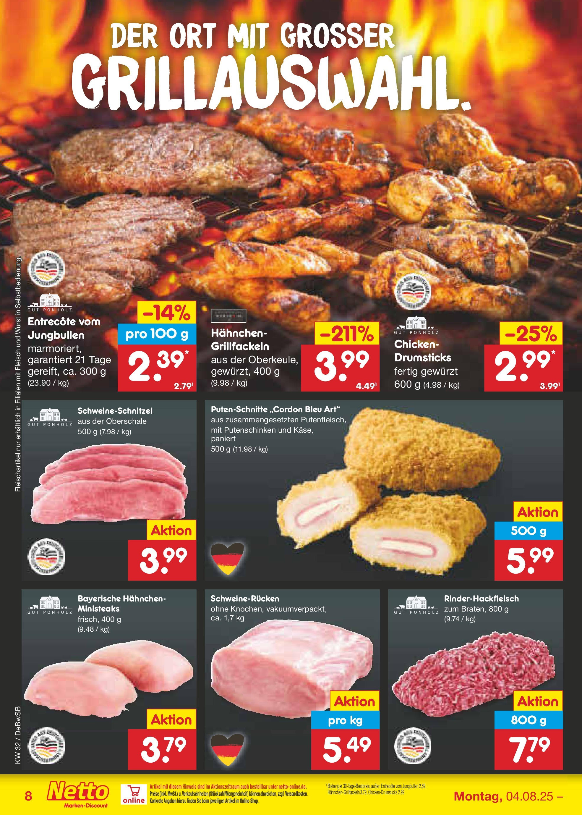 Netto Marken-Discount prospekt Waiblingen-Bittenfeld (ab 04.08.2025) » Angebote | Seite: 10 | Produkte: Hahnchen, Entrecote, Wurst, Fleisch Netto Marken-Discount prospekt Waiblingen-Bittenfeld (ab 04.08.2025) » Angebote | Seite: 10 | Produkte: Hahnchen, Entrecote, Wurst, Fleisch