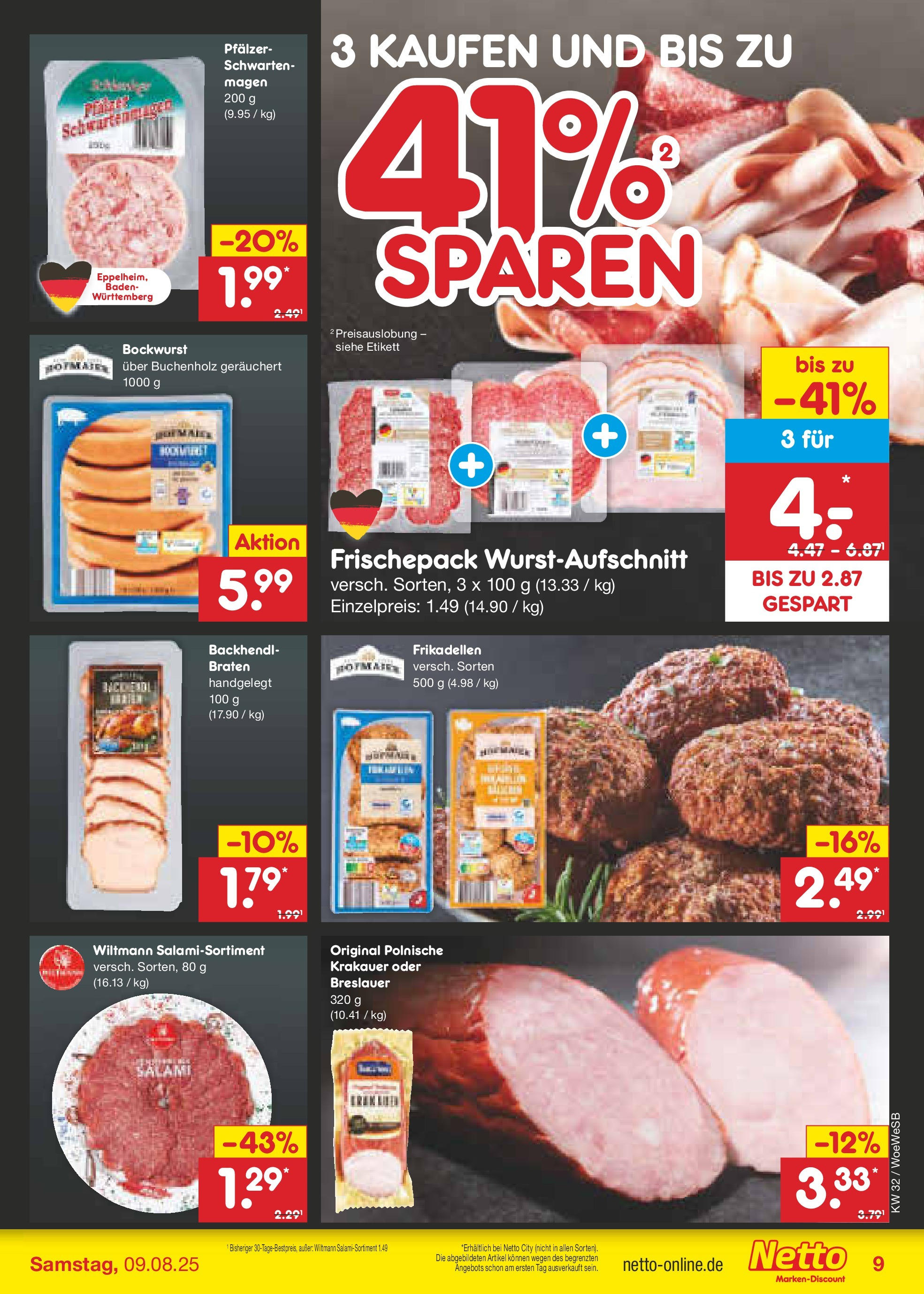Netto Marken-Discount prospekt Katzweiler	 (ab 04.08.2025) » Angebote | Seite: 11 | Produkte: Bockwurst, Salami