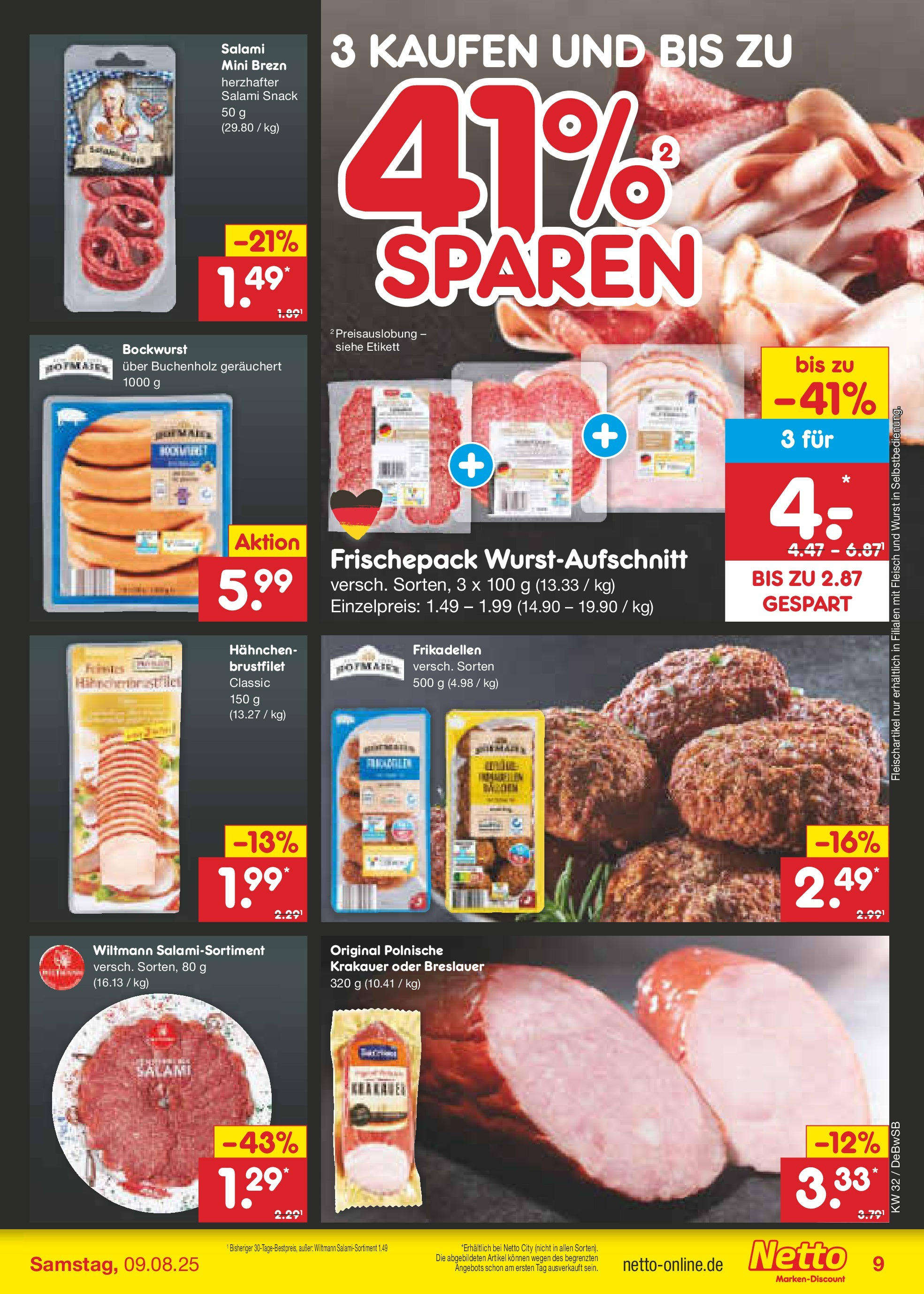Netto Marken-Discount prospekt Waiblingen-Bittenfeld (ab 04.08.2025) » Angebote | Seite: 11 | Produkte: Bockwurst, Hahnchen, Salami, Fleisch Netto Marken-Discount prospekt Waiblingen-Bittenfeld (ab 04.08.2025) » Angebote | Seite: 11 | Produkte: Bockwurst, Hahnchen, Salami, Fleisch
