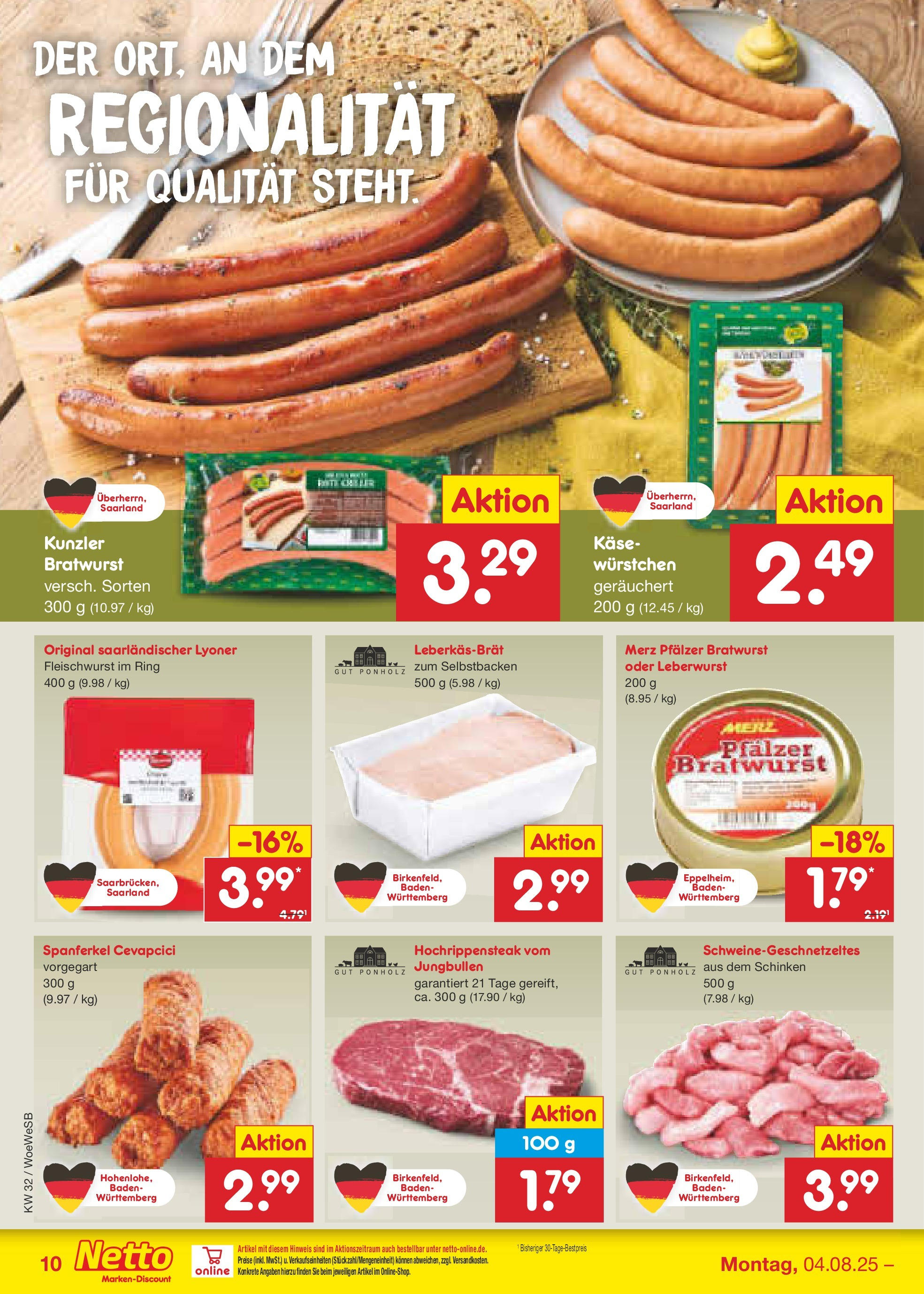 Netto Marken-Discount prospekt Katzweiler	 (ab 04.08.2025) » Angebote | Seite: 12 | Produkte: Käse, Bratwurst, Cevapcici, Schinken