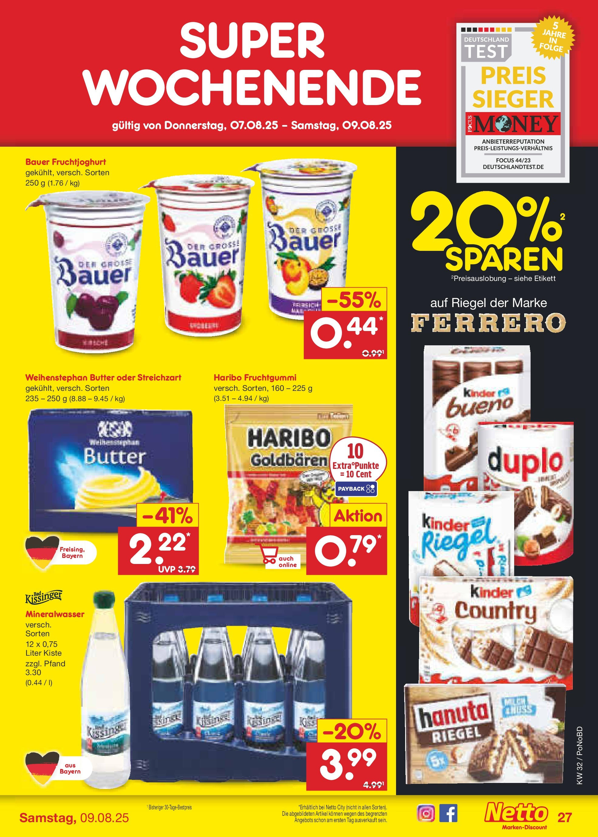 Netto Marken-Discount prospekt Selb (ab 04.08.2025) » Angebote | Seite: 45 | Produkte: Butter, Fruchtjoghurt, Mineralwasser, Weihenstephan butter Netto Marken-Discount prospekt Selb (ab 04.08.2025) » Angebote | Seite: 45 | Produkte: Butter, Fruchtjoghurt, Mineralwasser, Weihenstephan butter
