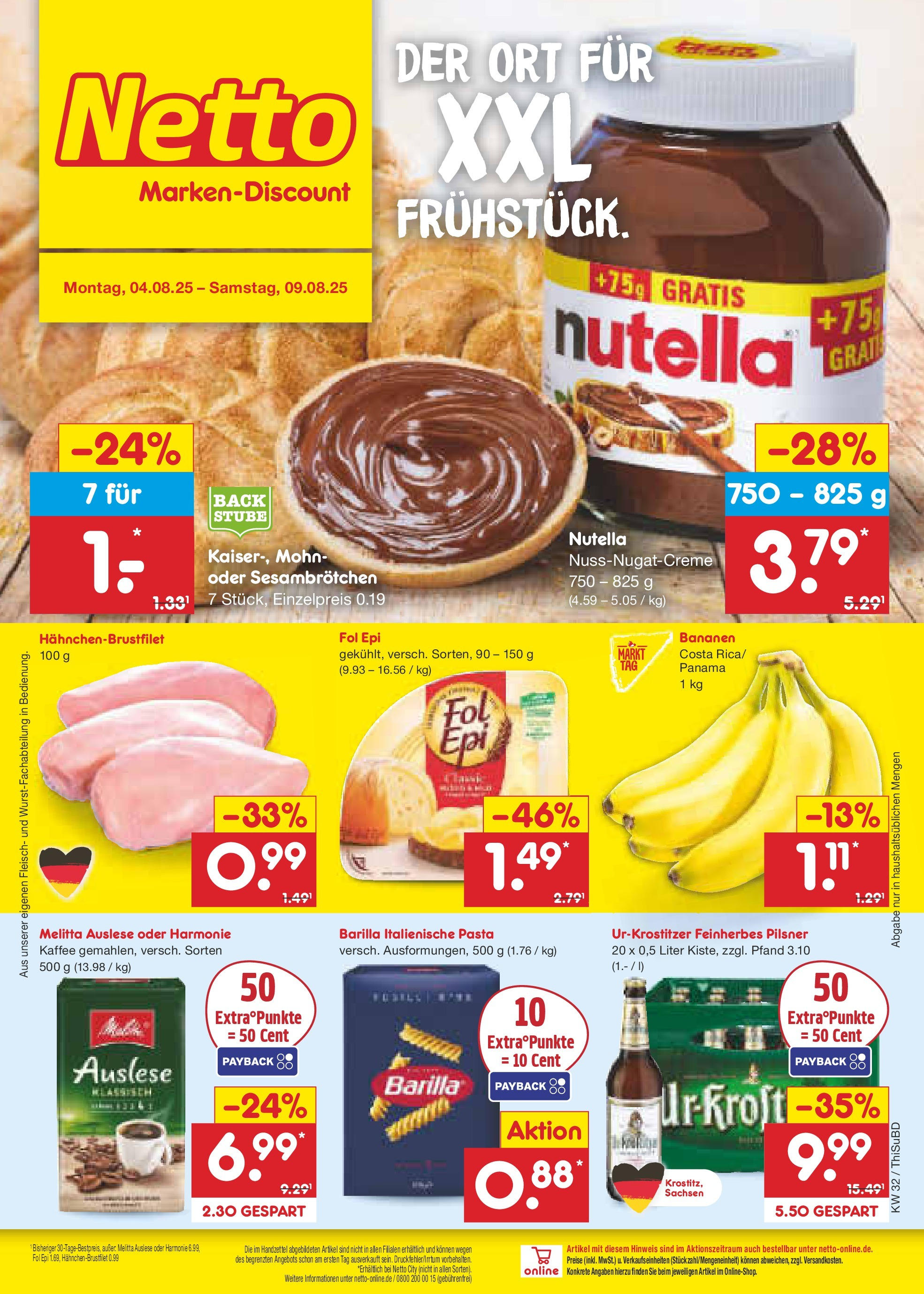 Netto Marken-Discount prospekt Thiendorf (ab 04.08.2025) » Angebote | Seite: 1 | Produkte: Kaffee, Grat, Nutella, Pasta Netto Marken-Discount prospekt Thiendorf (ab 04.08.2025) » Angebote | Seite: 1 | Produkte: Kaffee, Grat, Nutella, Pasta