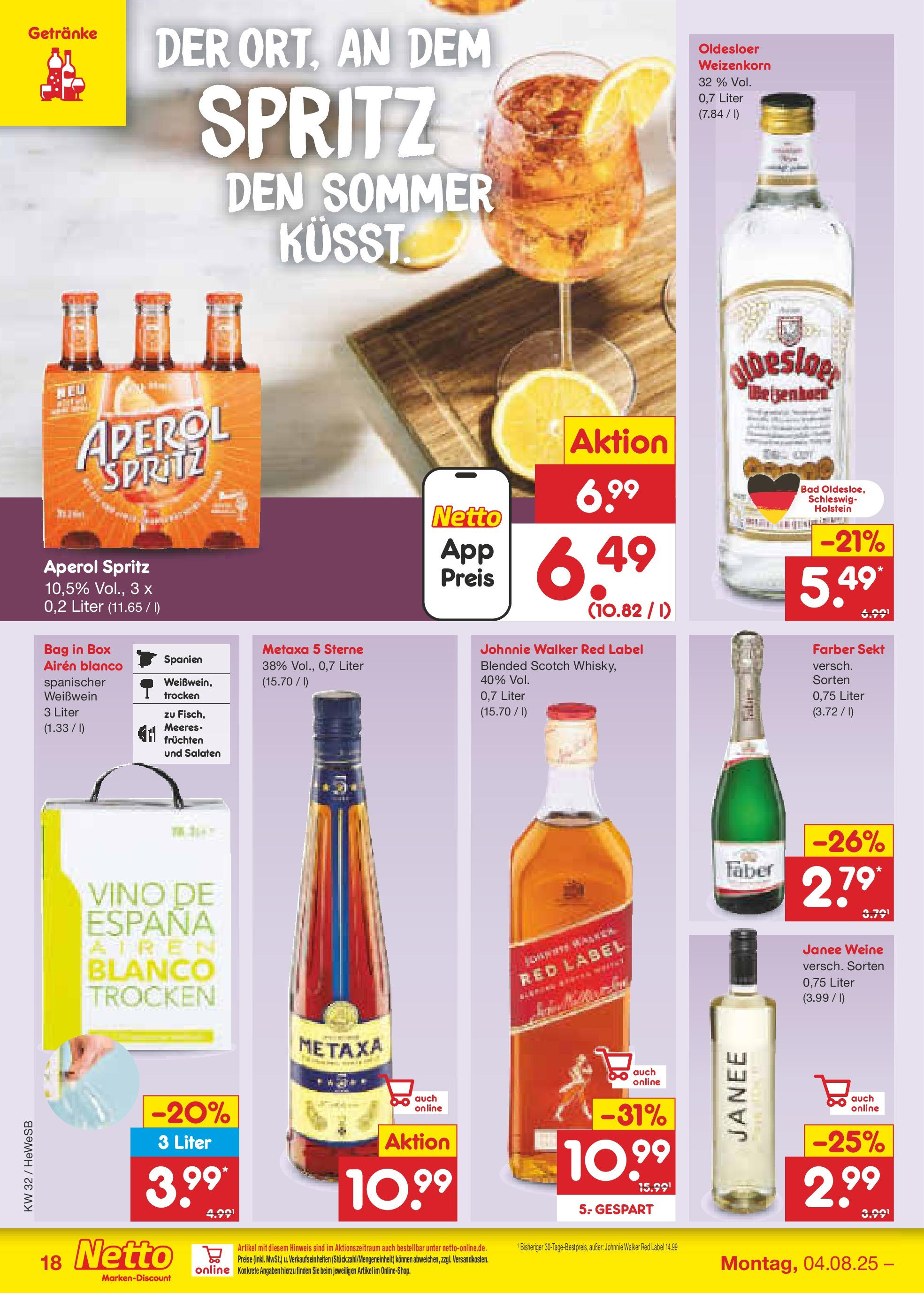 Netto Marken-Discount prospekt Brietlingen (ab 04.08.2025) » Angebote | Seite: 28 | Produkte: Weißwein trocken, Box, Oldesloer, Johnnie walker Netto Marken-Discount prospekt Brietlingen (ab 04.08.2025) » Angebote | Seite: 28 | Produkte: Weißwein trocken, Box, Oldesloer, Johnnie walker