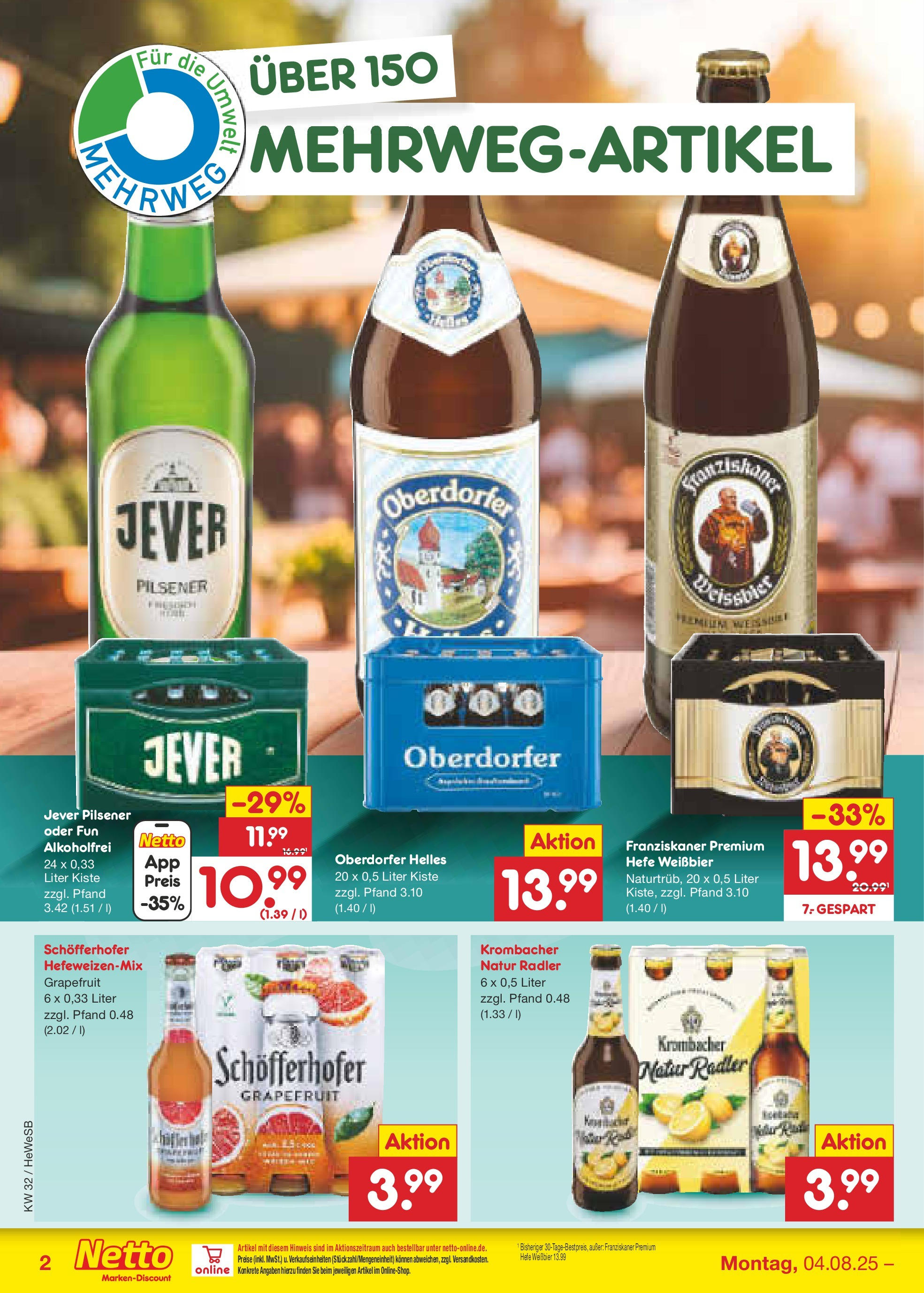 Netto Marken-Discount prospekt Brietlingen (ab 04.08.2025) » Angebote | Seite: 34 | Produkte: Radler, Hefe weissbier, Jever, Krombacher Netto Marken-Discount prospekt Brietlingen (ab 04.08.2025) » Angebote | Seite: 34 | Produkte: Radler, Hefe weissbier, Jever, Krombacher