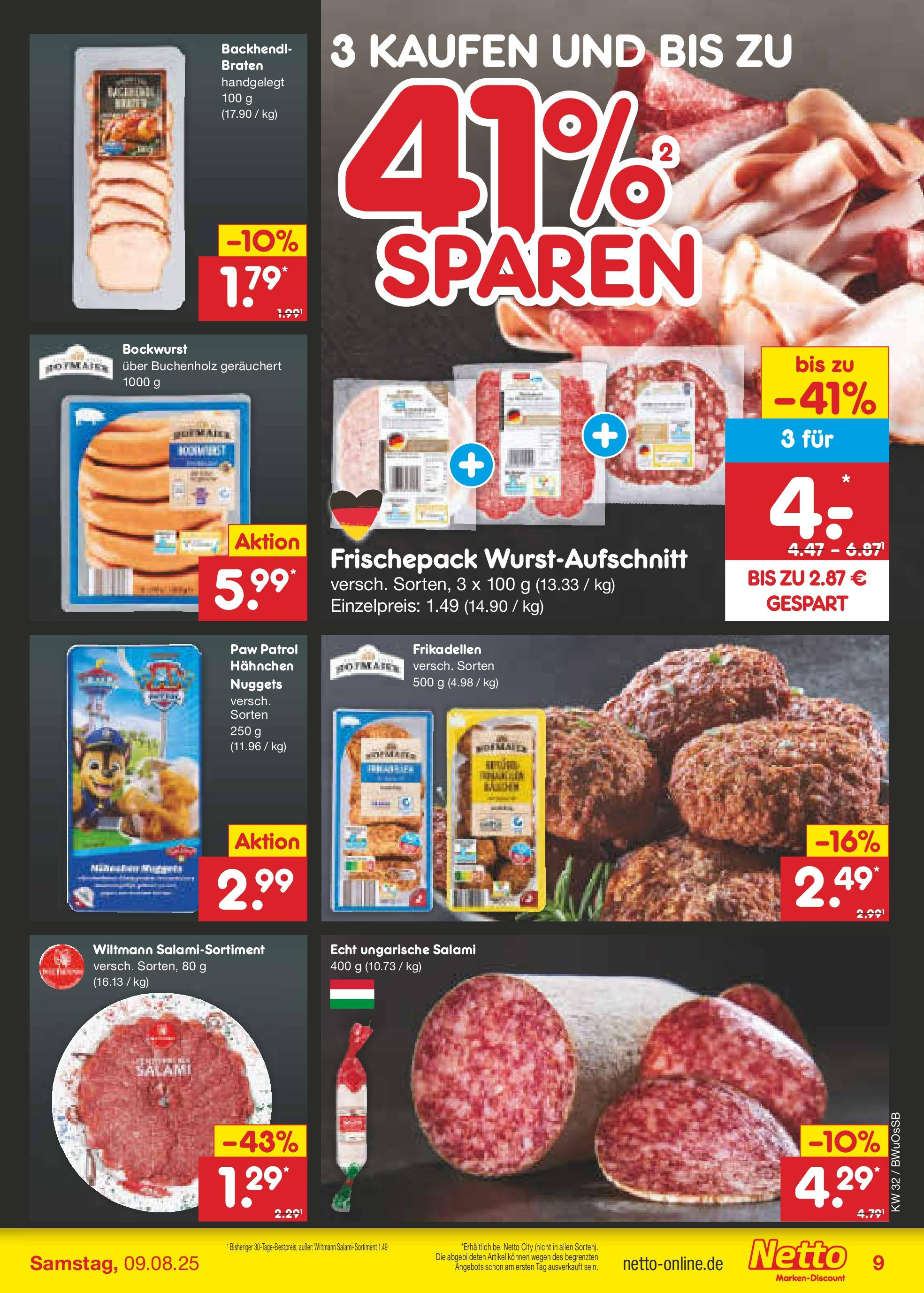 Netto Marken-Discount prospekt Osterode (ab 04.08.2025) » Angebote | Seite: 11 | Produkte: Bockwurst, Hahnchen, Salami Netto Marken-Discount prospekt Osterode (ab 04.08.2025) » Angebote | Seite: 11 | Produkte: Bockwurst, Hahnchen, Salami