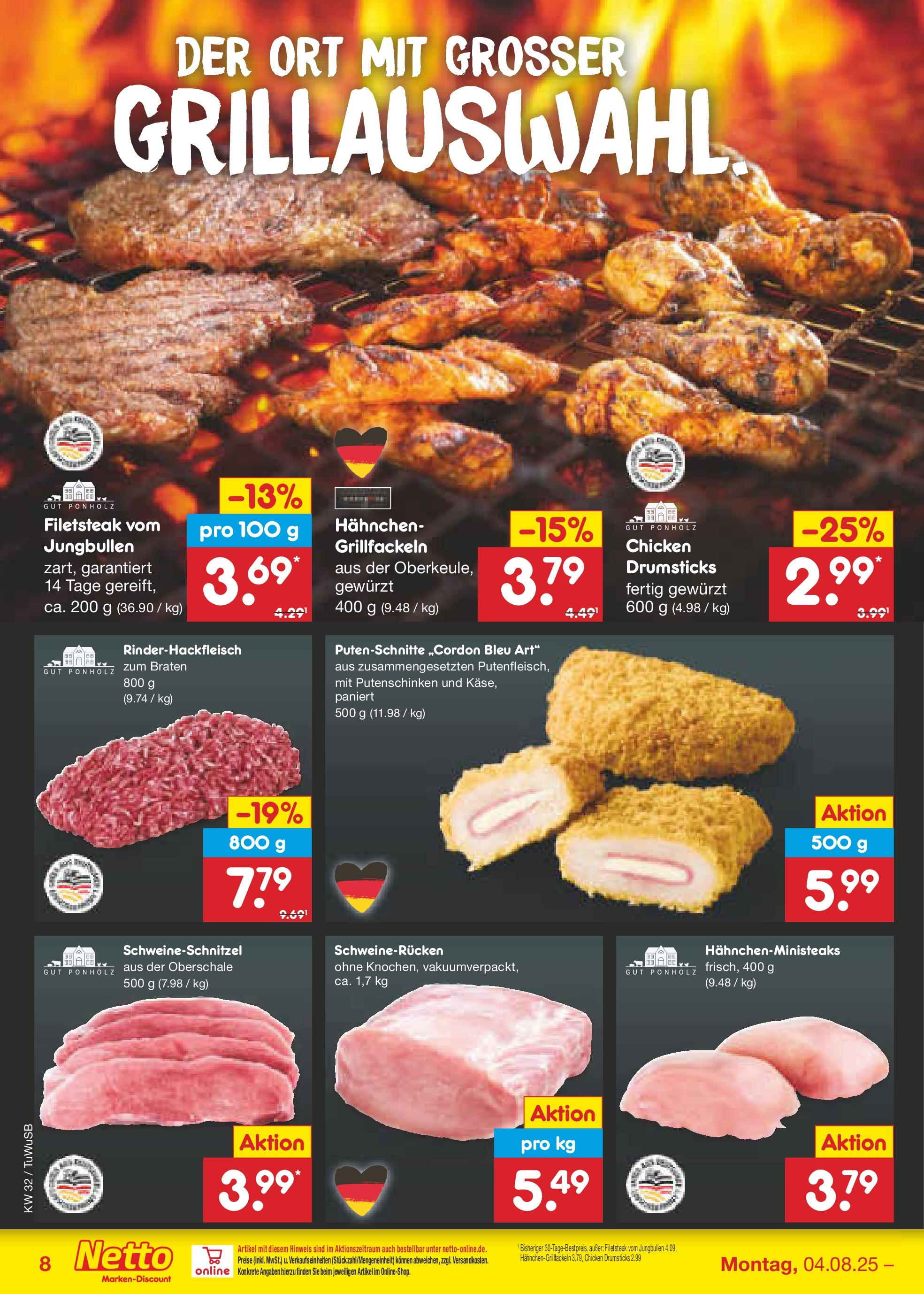 Netto Marken-Discount prospekt Calw-Stammheim (ab 04.08.2025) » Angebote | Seite: 10 | Produkte: Hahnchen, Schweinerucken, Steak Netto Marken-Discount prospekt Calw-Stammheim (ab 04.08.2025) » Angebote | Seite: 10 | Produkte: Hahnchen, Schweinerucken, Steak