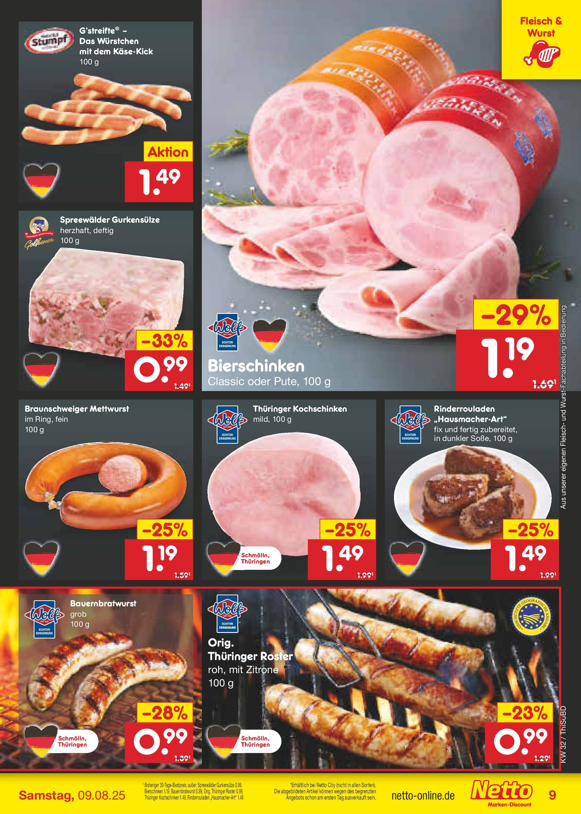 Netto Marken-Discount prospekt Thiendorf (ab 04.08.2025) » Angebote | Seite: 11 | Produkte: Rinderrouladen, Zitrone, Wurst, Fleisch Netto Marken-Discount prospekt Thiendorf (ab 04.08.2025) » Angebote | Seite: 11 | Produkte: Rinderrouladen, Zitrone, Wurst, Fleisch