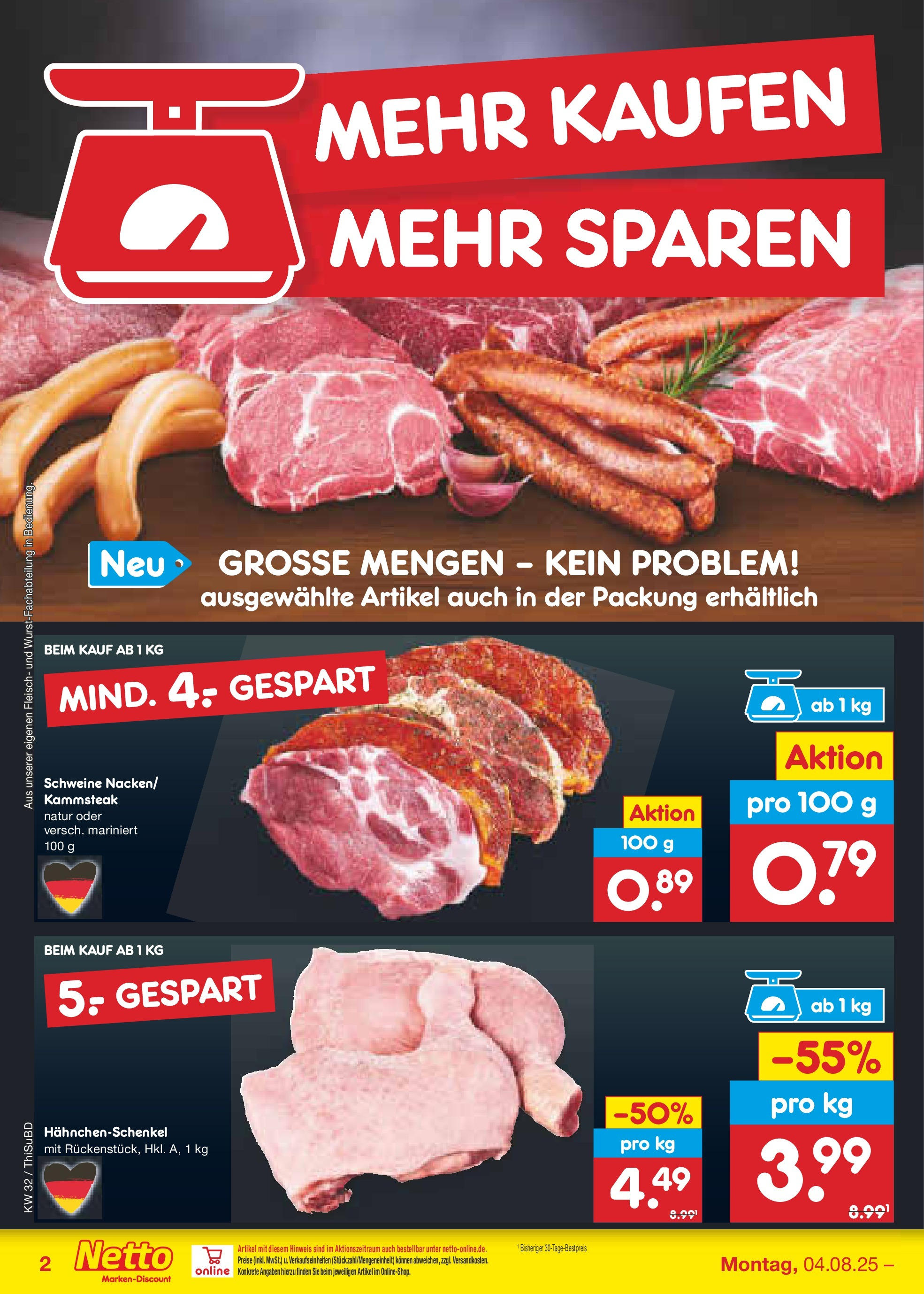 Netto Marken-Discount prospekt Thiendorf (ab 04.08.2025) » Angebote | Seite: 15 | Produkte: Hahnchenschenkel, Fleisch Netto Marken-Discount prospekt Thiendorf (ab 04.08.2025) » Angebote | Seite: 15 | Produkte: Hahnchenschenkel, Fleisch