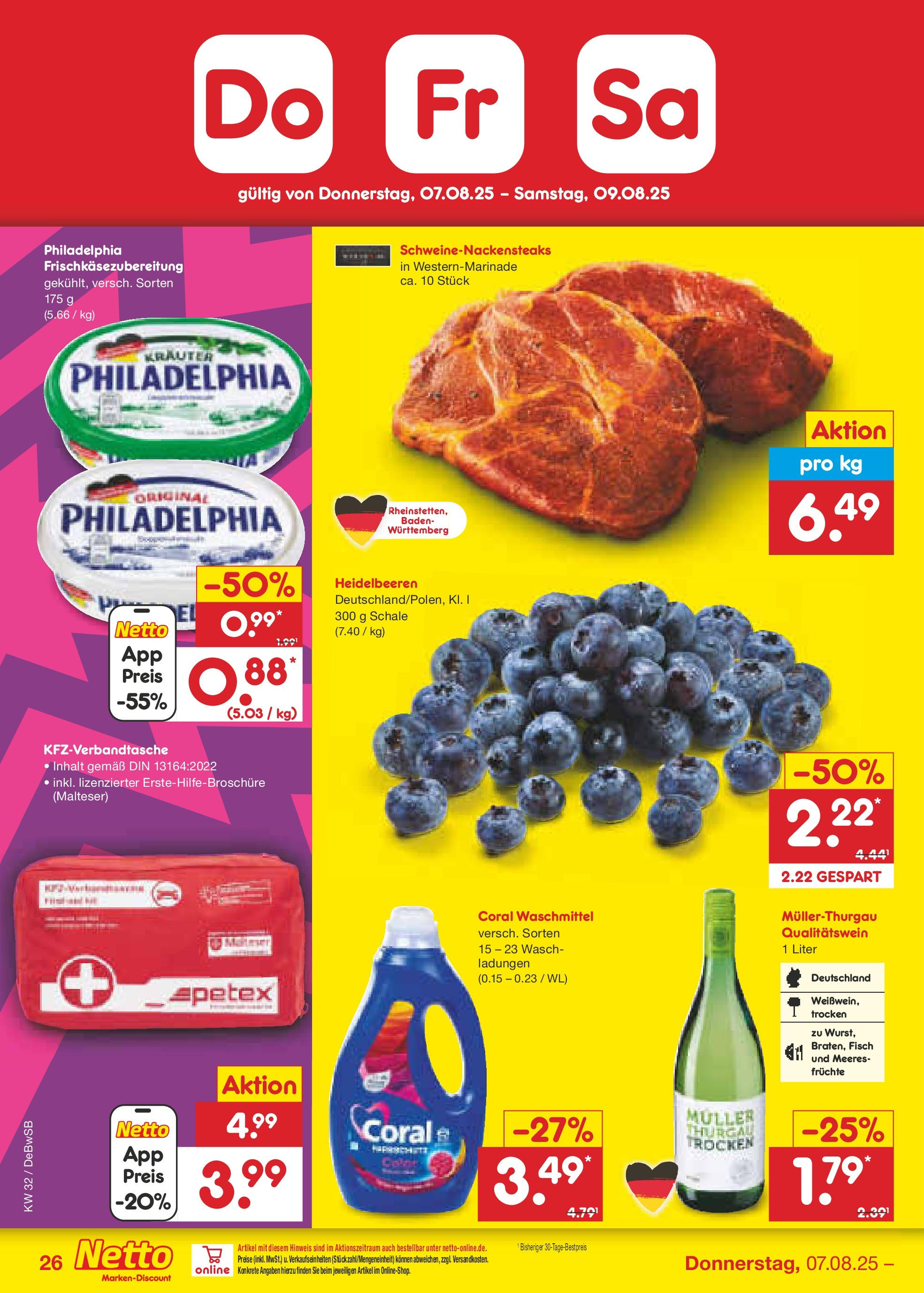 Netto Marken-Discount prospekt Waiblingen-Bittenfeld (ab 04.08.2025) » Angebote | Seite: 46 | Produkte: Coral waschmittel, Heidelbeeren, Fisch, Waschmittel Netto Marken-Discount prospekt Waiblingen-Bittenfeld (ab 04.08.2025) » Angebote | Seite: 46 | Produkte: Coral waschmittel, Heidelbeeren, Fisch, Waschmittel