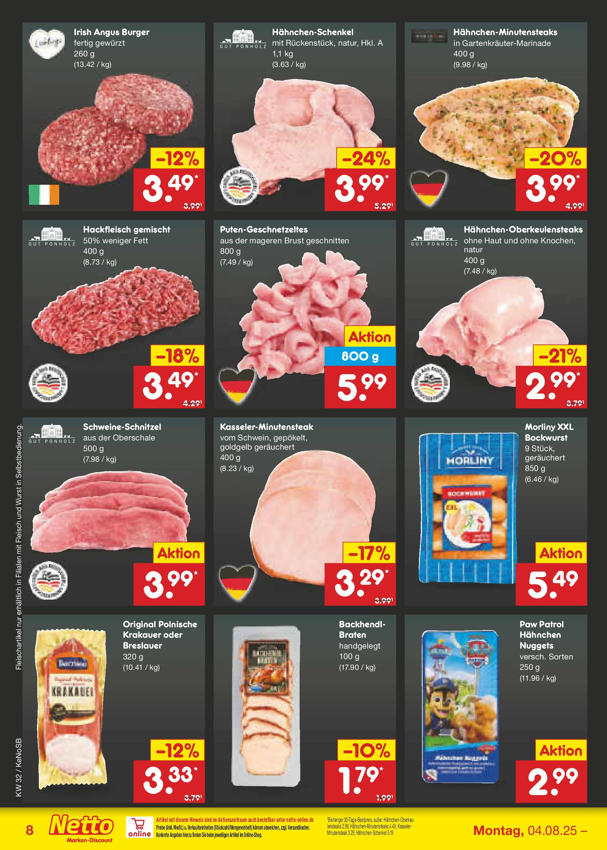 Netto Marken-Discount prospekt Bonn (ab 04.08.2025) » Angebote | Seite: 10 | Produkte: Bockwurst, Hahnchen, Wurst, Hackfleisch Netto Marken-Discount prospekt Bonn (ab 04.08.2025) » Angebote | Seite: 10 | Produkte: Bockwurst, Hahnchen, Wurst, Hackfleisch