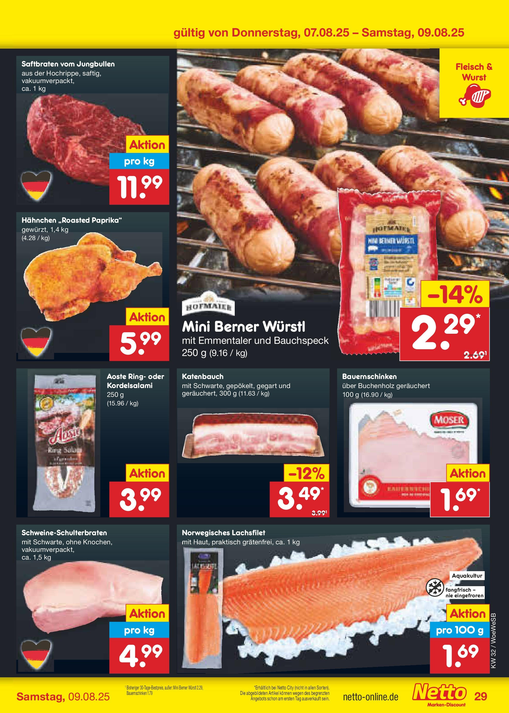 Netto Marken-Discount prospekt Katzweiler	 (ab 04.08.2025) » Angebote | Seite: 49 | Produkte: Hahnchen, Würstl, Wurst, Fleisch