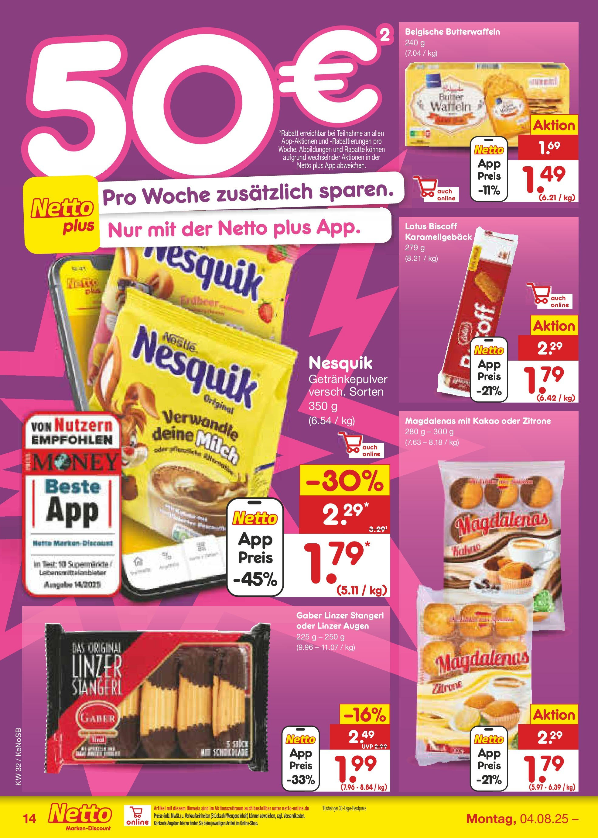Netto Marken-Discount prospekt Bonn (ab 04.08.2025) » Angebote | Seite: 18 | Produkte: Nesquik, Butter, Waffeln, Zitrone Netto Marken-Discount prospekt Bonn (ab 04.08.2025) » Angebote | Seite: 18 | Produkte: Nesquik, Butter, Waffeln, Zitrone