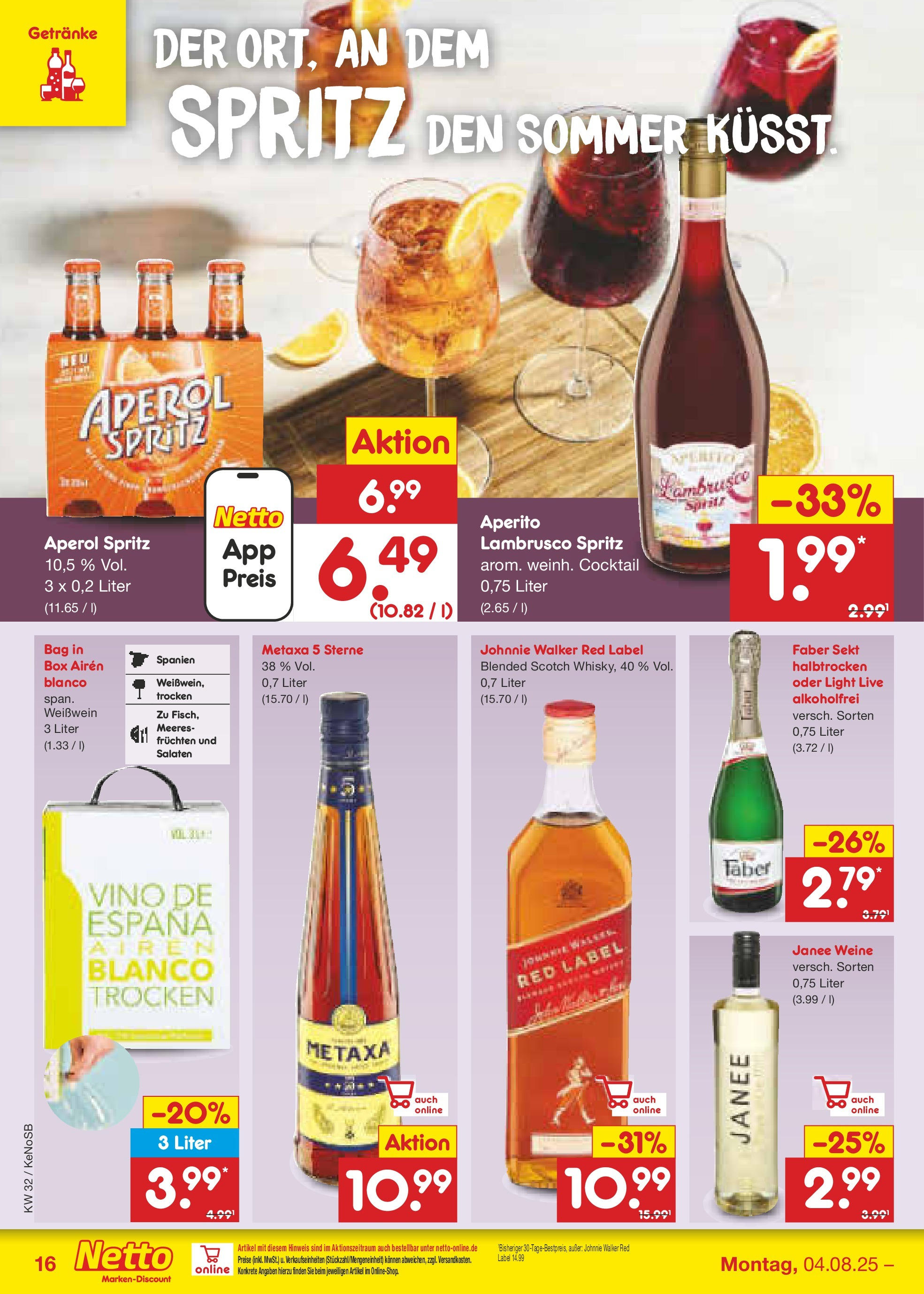 Netto Marken-Discount prospekt Bonn (ab 04.08.2025) » Angebote | Seite: 20 | Produkte: Weißwein, Sekt, Metaxa, Johnnie walker Netto Marken-Discount prospekt Bonn (ab 04.08.2025) » Angebote | Seite: 20 | Produkte: Weißwein, Sekt, Metaxa, Johnnie walker