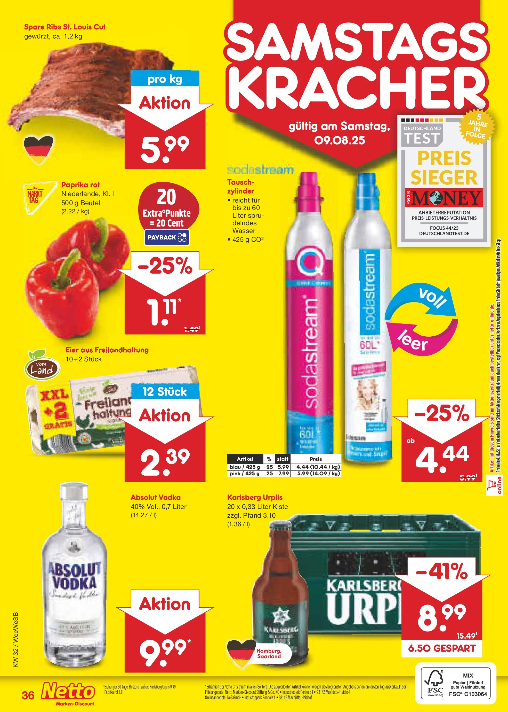 Netto Marken-Discount prospekt Katzweiler	 (ab 04.08.2025) » Angebote | Seite: 60 | Produkte: Eier, Spare ribs, Paprika, Vodka