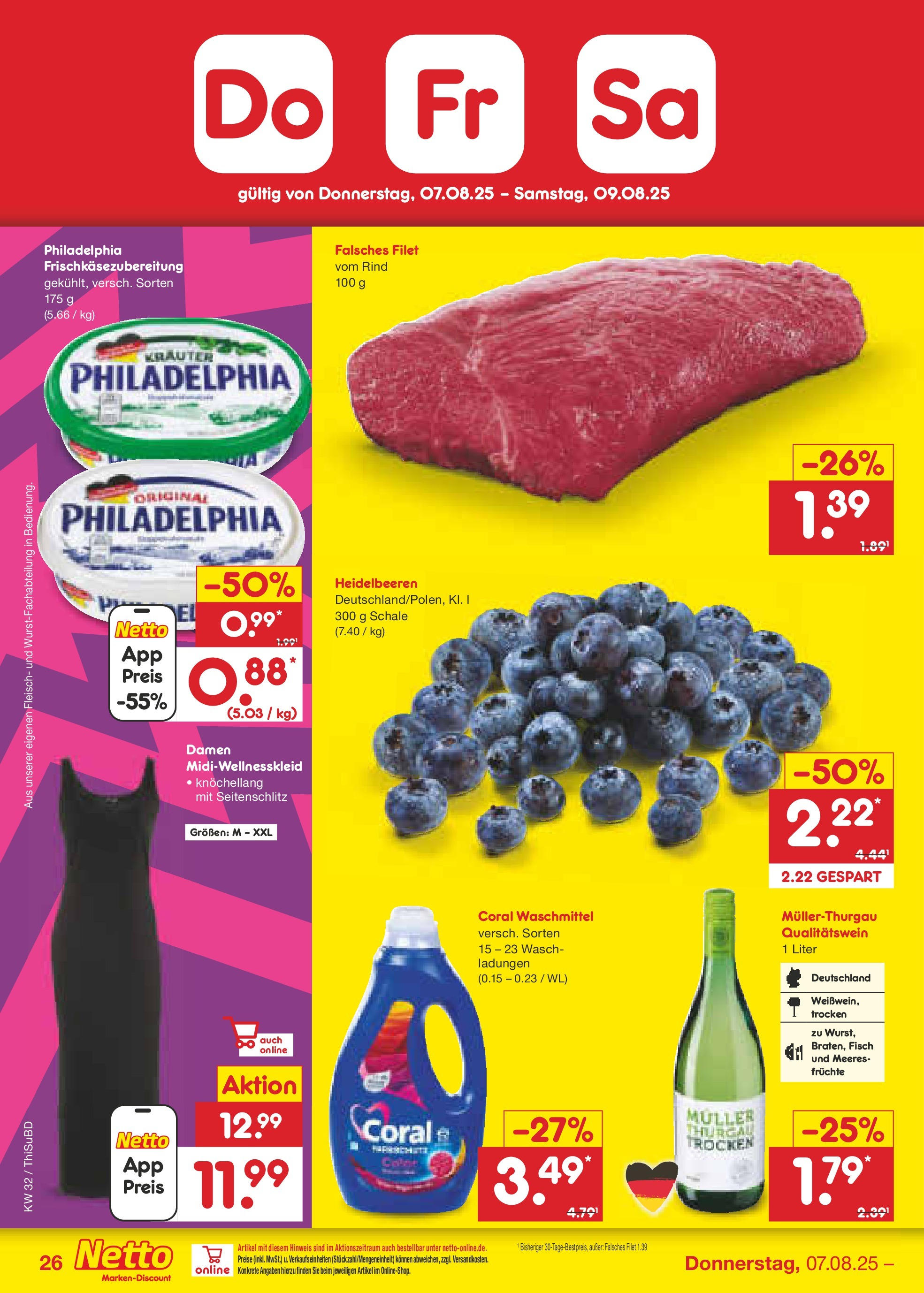 Netto Marken-Discount prospekt Thiendorf (ab 04.08.2025) » Angebote | Seite: 46 | Produkte: Coral, Philadelphia, Coral waschmittel, Fleisch Netto Marken-Discount prospekt Thiendorf (ab 04.08.2025) » Angebote | Seite: 46 | Produkte: Coral, Philadelphia, Coral waschmittel, Fleisch