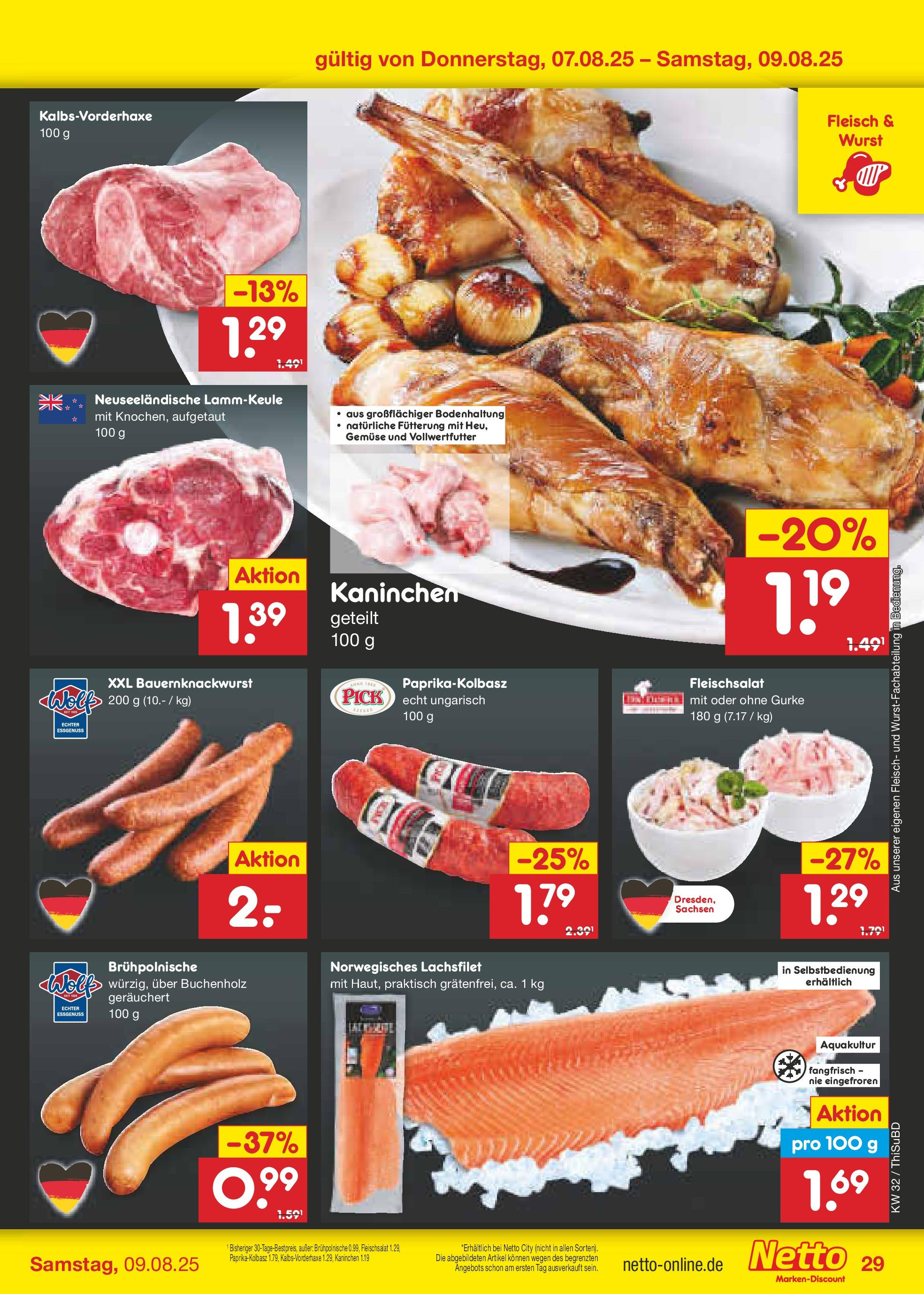 Netto Marken-Discount prospekt Thiendorf (ab 04.08.2025) » Angebote | Seite: 49 | Produkte: Kaninchen, Gemüse, Wurst, Fleisch Netto Marken-Discount prospekt Thiendorf (ab 04.08.2025) » Angebote | Seite: 49 | Produkte: Kaninchen, Gemüse, Wurst, Fleisch