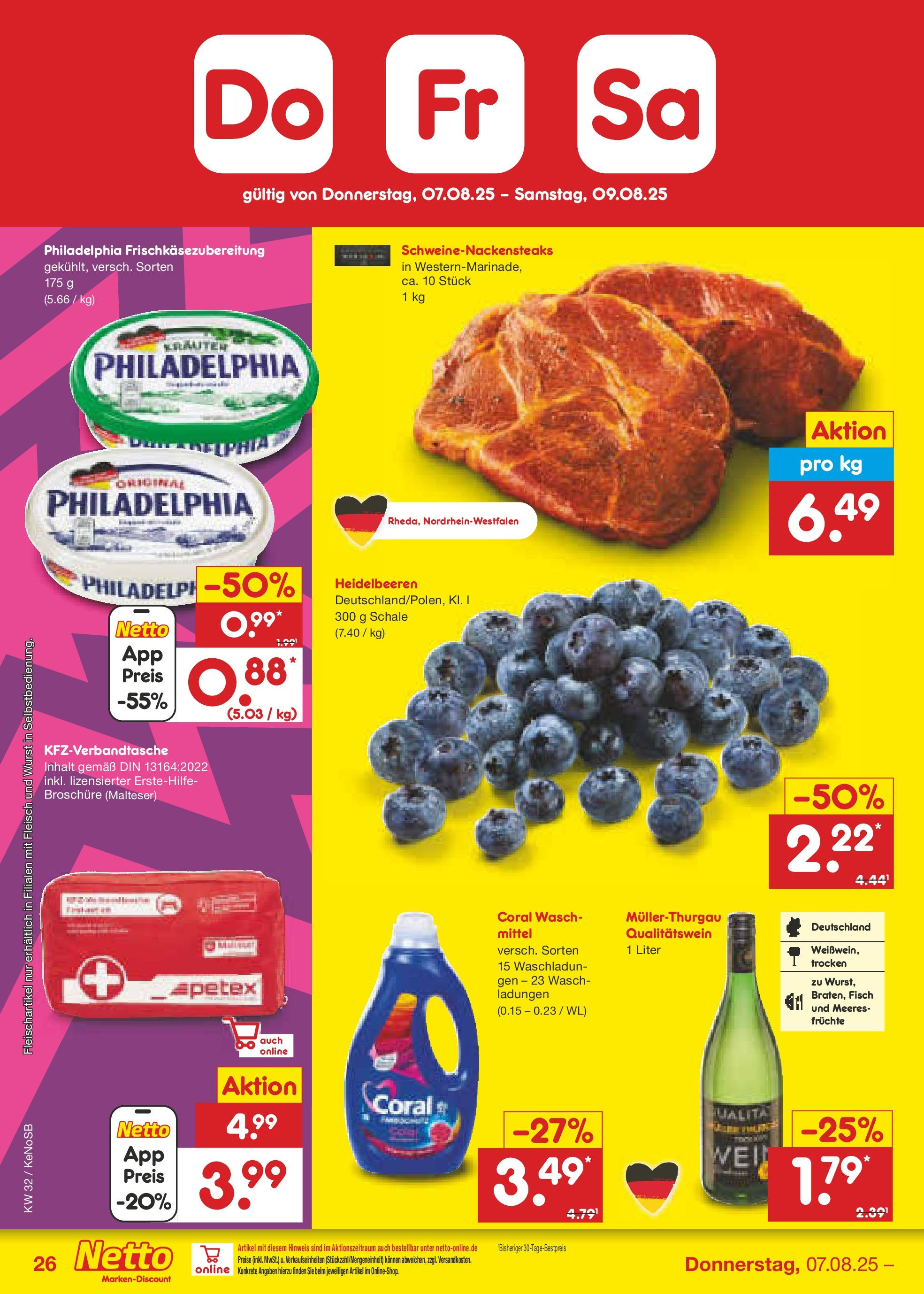 Netto Marken-Discount prospekt Bonn (ab 04.08.2025) » Angebote | Seite: 42 | Produkte: Coral, Philadelphia, Heidelbeeren, Fisch Netto Marken-Discount prospekt Bonn (ab 04.08.2025) » Angebote | Seite: 42 | Produkte: Coral, Philadelphia, Heidelbeeren, Fisch