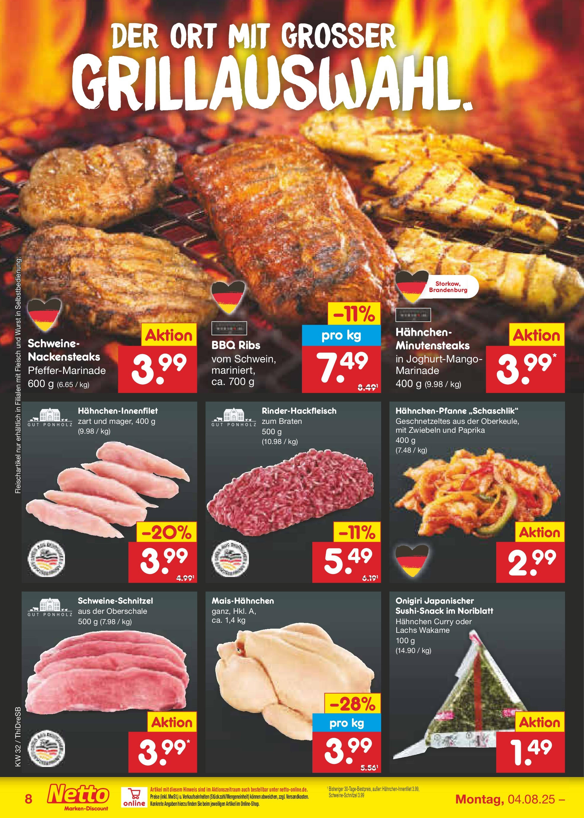 Netto Marken-Discount prospekt Dresden (ab 04.08.2025) » Angebote | Seite: 10 | Produkte: Nackensteaks, Hahnchen, Zwiebeln, Fleisch Netto Marken-Discount prospekt Dresden (ab 04.08.2025) » Angebote | Seite: 10 | Produkte: Nackensteaks, Hahnchen, Zwiebeln, Fleisch