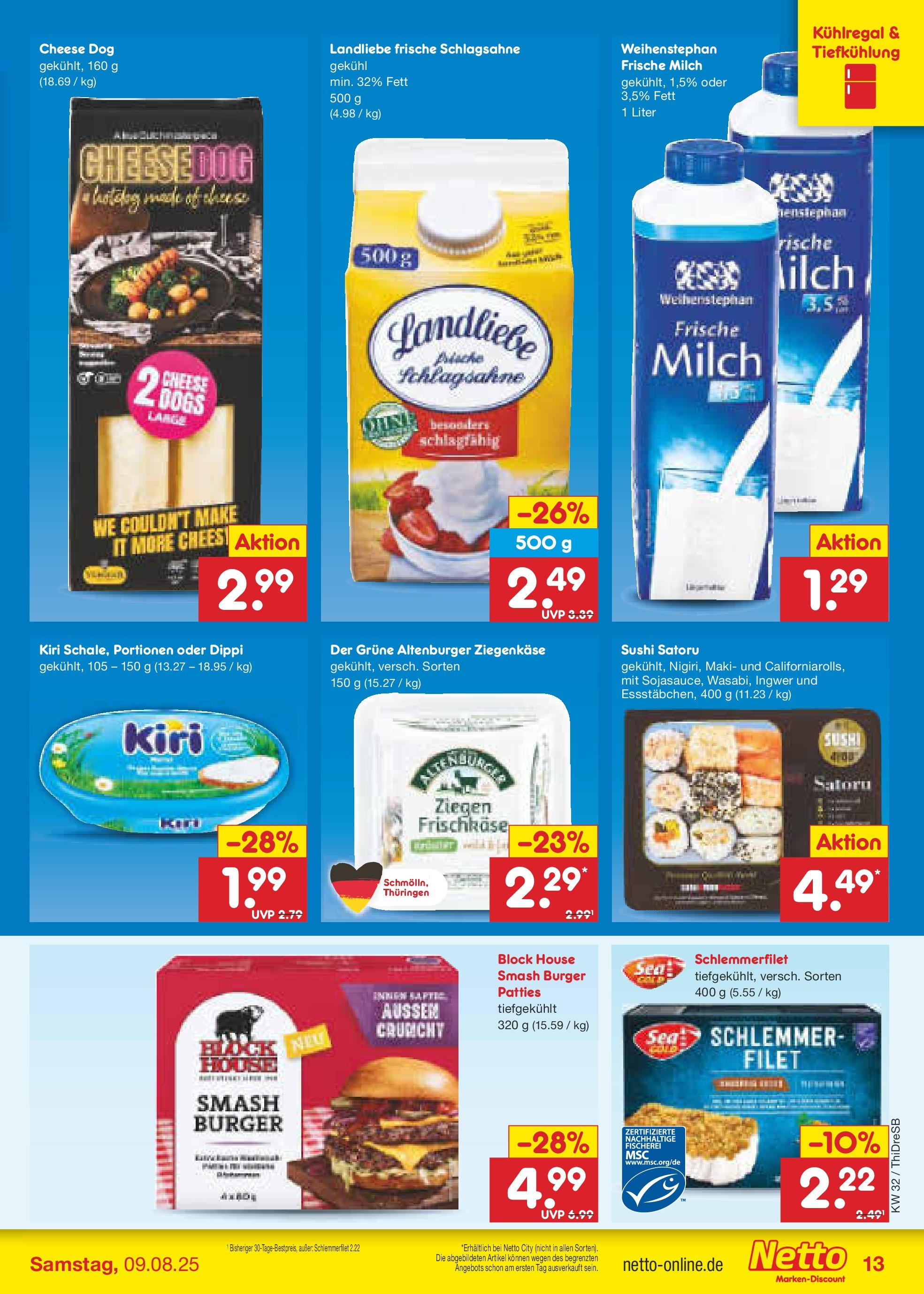 Netto Marken-Discount prospekt Dresden (ab 04.08.2025) » Angebote | Seite: 17 | Produkte: Schlagsahne, Ziegenkäse, Burger, Frischkase Netto Marken-Discount prospekt Dresden (ab 04.08.2025) » Angebote | Seite: 17 | Produkte: Schlagsahne, Ziegenkäse, Burger, Frischkase