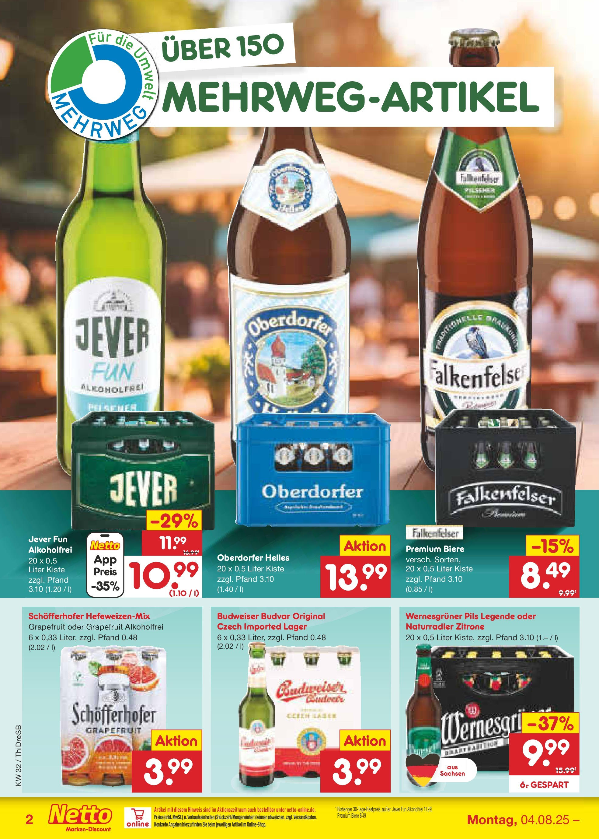 Netto Marken-Discount prospekt Dresden (ab 04.08.2025) » Angebote | Seite: 34 | Produkte: Pils, Wernesgruner, Zitrone, Jever Netto Marken-Discount prospekt Dresden (ab 04.08.2025) » Angebote | Seite: 34 | Produkte: Pils, Wernesgruner, Zitrone, Jever