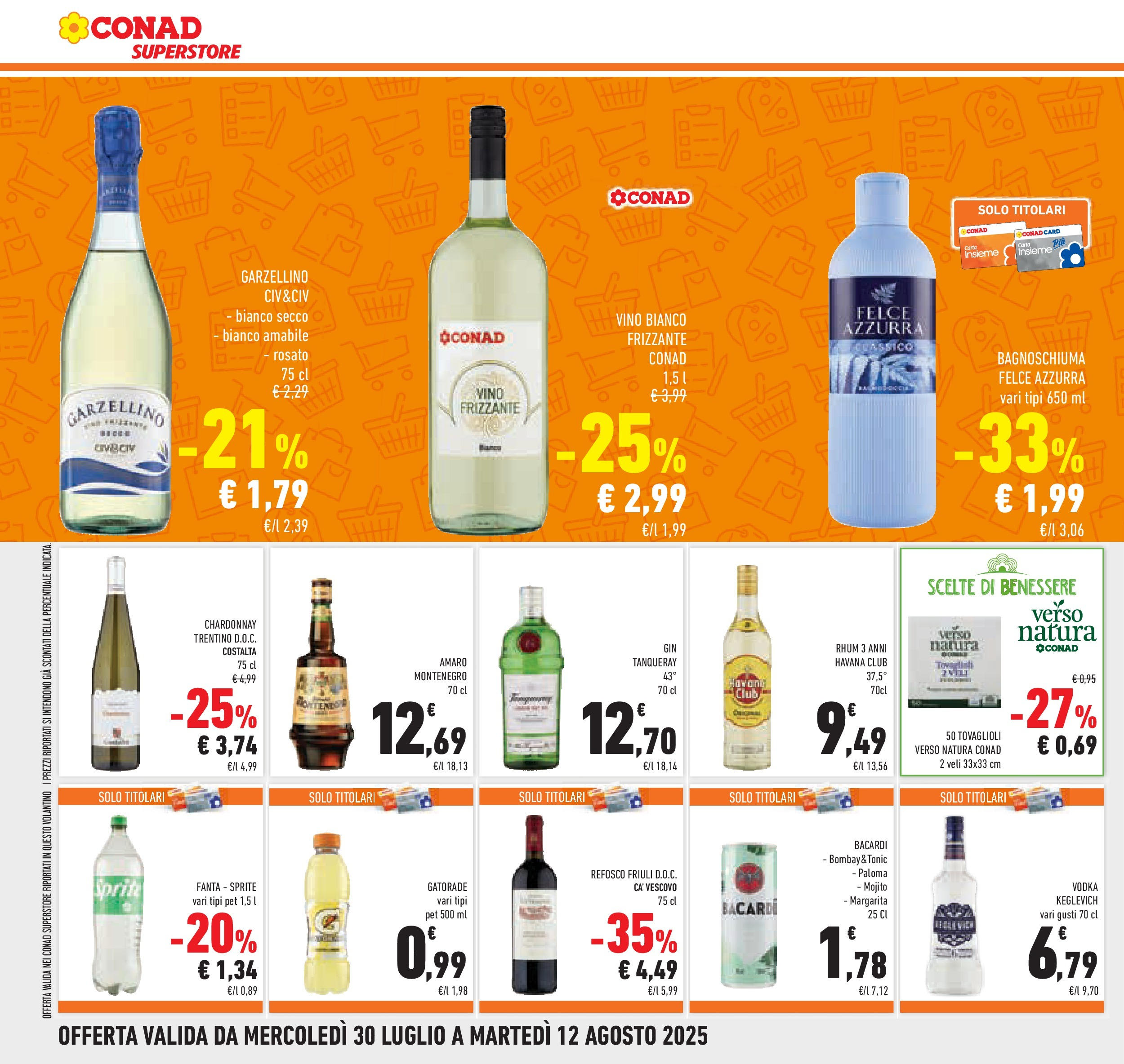 Volantino Conad dal 29/07/2025 > Anteprima - Agosto | Pagina: 22 | Prodotti: Bagnoschiuma, Vodka, Vino, Fanta