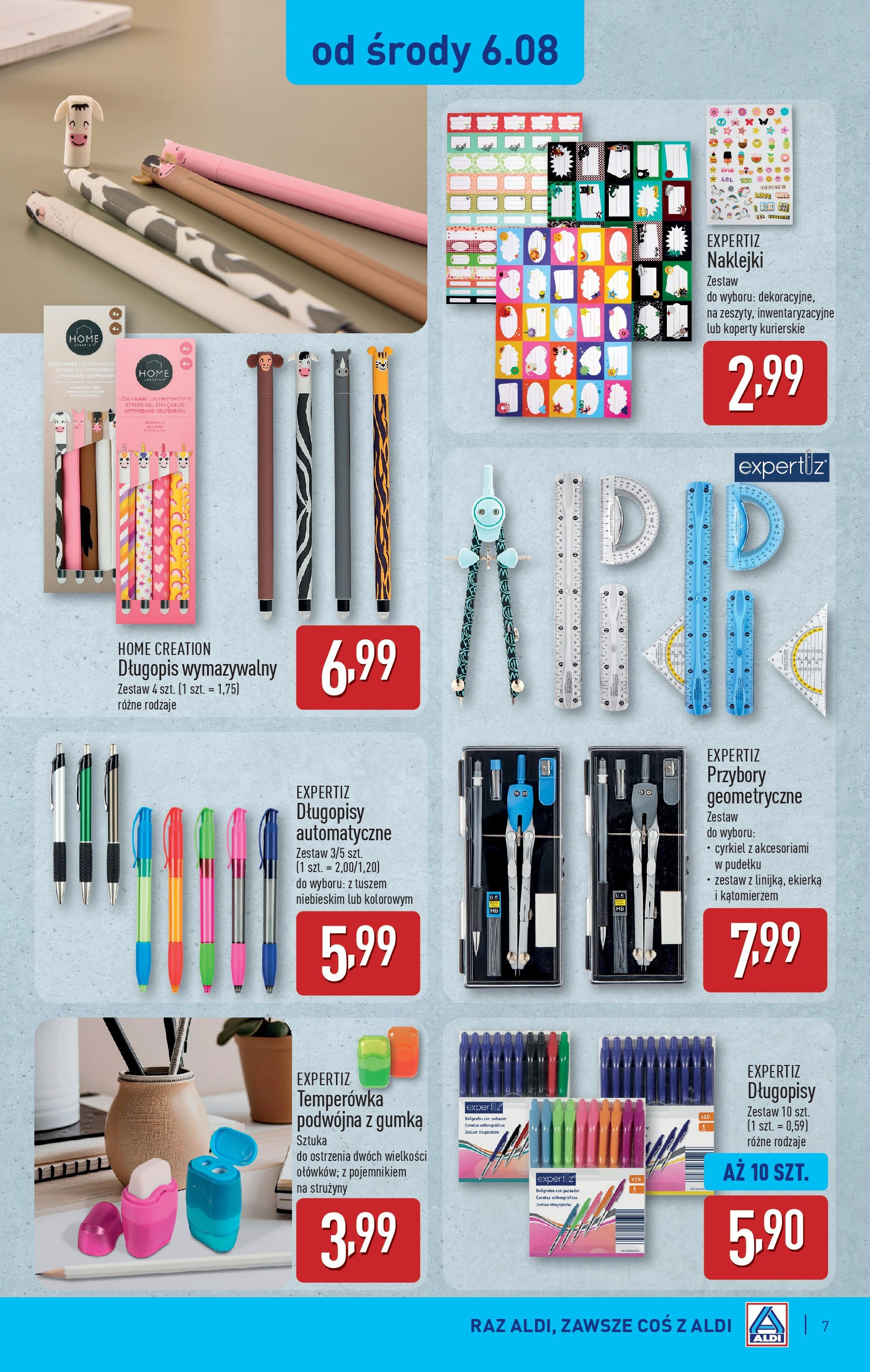 Aldi Gazetka - Artykuły przemysłowe i tekstylia od 06.08.2025 - Ulotka PDF, promocje | Strona: 7 | Produkty: Temperówka, Naklejki