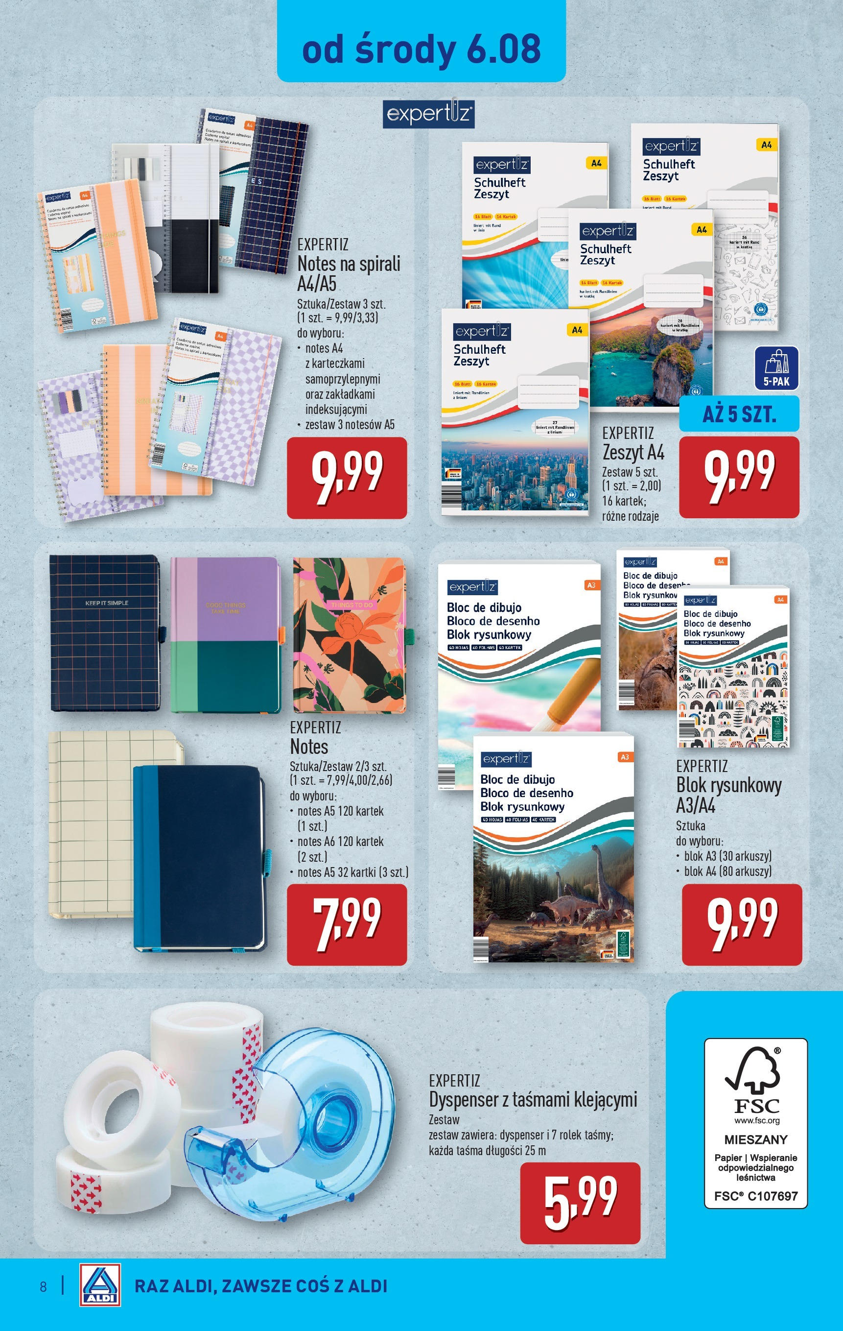 Aldi Gazetka - Artykuły przemysłowe i tekstylia od 06.08.2025 - Ulotka PDF, promocje | Strona: 8 | Produkty: Zeszyt