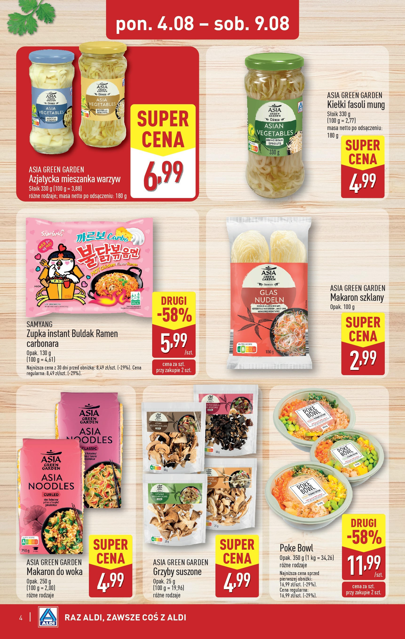 Aldi Gazetka - Tydzień Azji od 04.08.2025 - Ulotka PDF, promocje | Strona: 4 | Produkty: Carbonara, Makaron, Mieszanka warzyw, Grzyby suszone