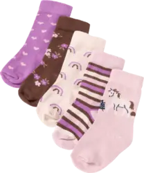PUSBLU Socken mit Blumen- & Streifen-Muster, lila + braun + beige, Gr. 27/29