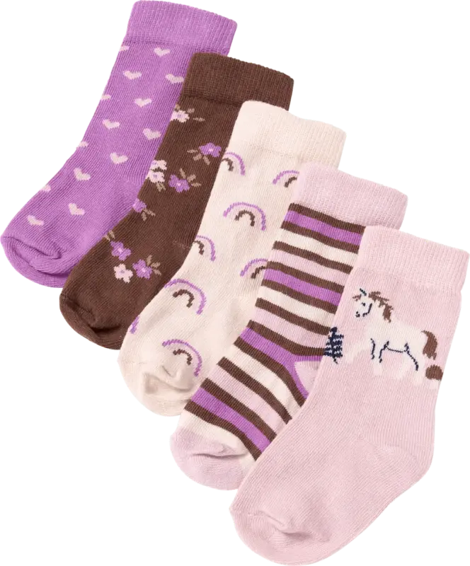 PUSBLU Socken mit Blumen- & Streifen-Muster, lila + braun + beige, Gr. 27/29