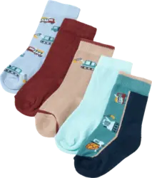 PUSBLU Socken mit Bagger-Muster, blau + rot + braun, Gr. 23/26