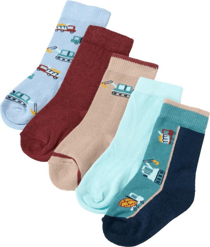 PUSBLU Socken mit Bagger-Muster, blau + rot + braun, Gr. 23/26