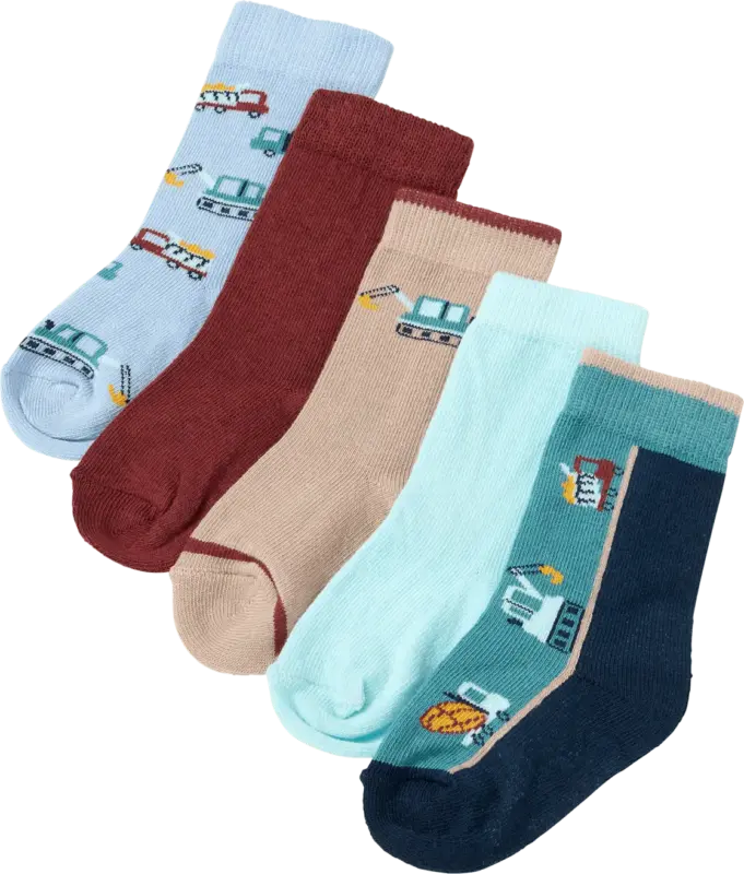 PUSBLU Socken mit Bagger-Muster, blau + rot + braun, Gr. 23/26
