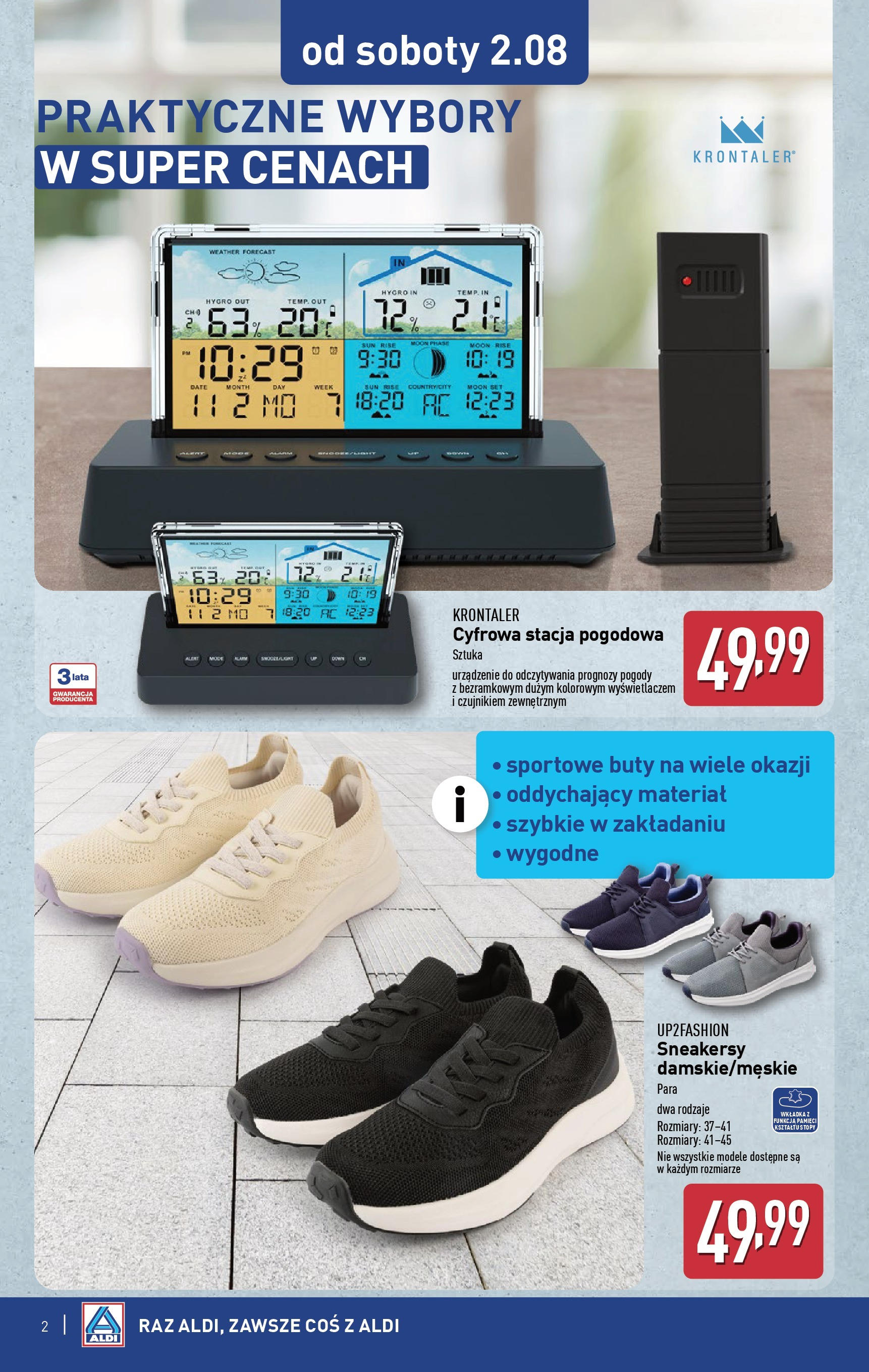 Aldi Gazetka - Hity od Soboty od 01.08.2025 | Nowa PDF gazetka | Strona: 2 | Produkty: Buty, Stacja pogodowa Aldi Gazetka - Hity od Soboty od 01.08.2025 - Ulotka PDF, promocje | Strona: 2 | Produkty: Buty, Stacja pogodowa
