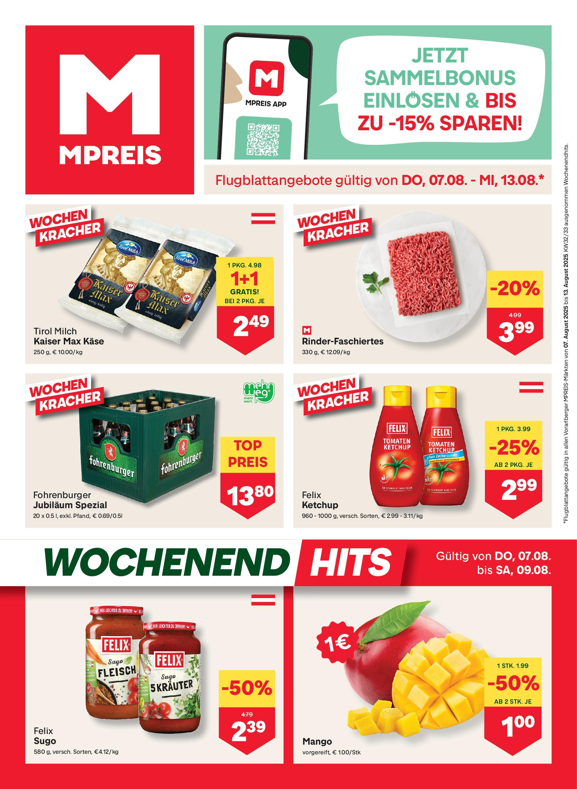 MPREIS St.Gallenkirch von 07.08.2025 - Aktuelle Angebote | Seite: 1 | Produkte: Ketchup, Milch, Käse, Tomaten