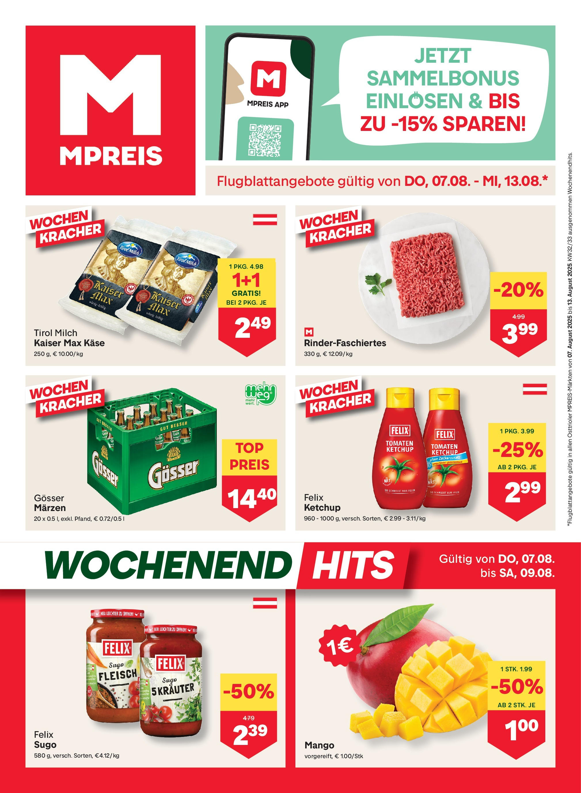 MPREIS Sillian von 07.08.2025 - Aktuelle Angebote | Seite: 1 | Produkte: Ketchup, Mango, Milch, Tomaten