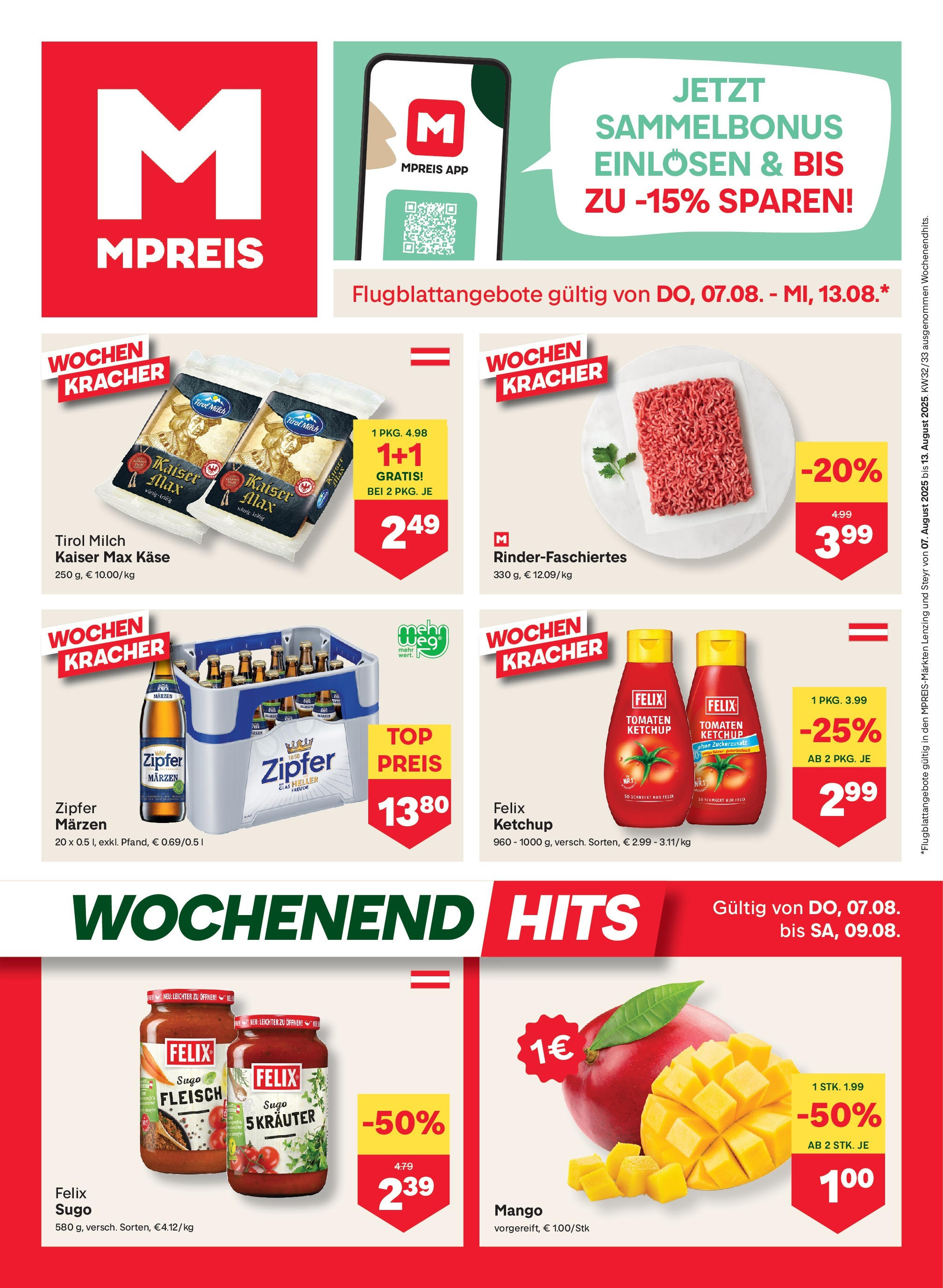 MPREIS Steyr von 07.08.2025 - Aktuelle Angebote | Seite: 1 | Produkte: Ketchup, Milch, Käse, Tomaten