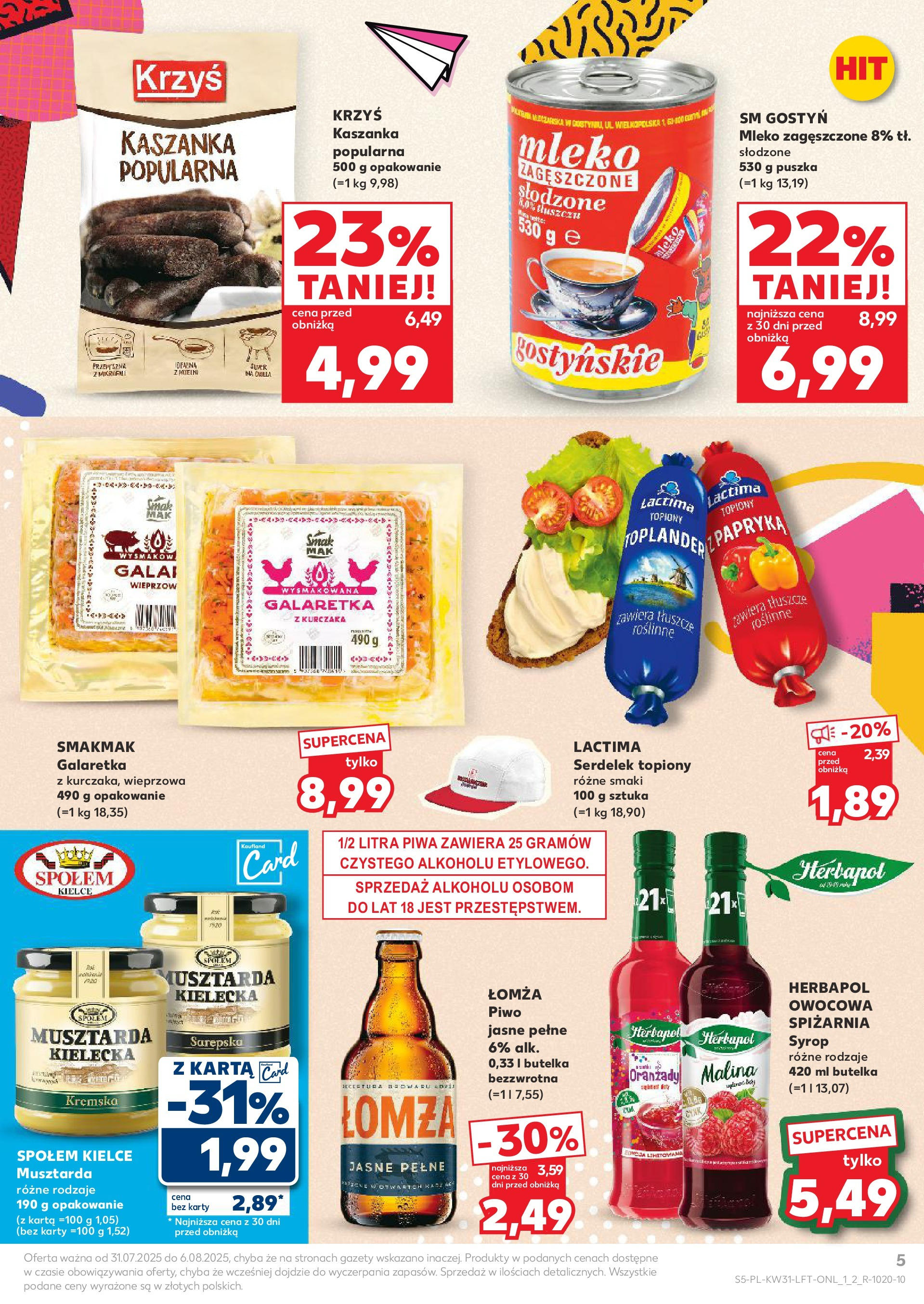 Kaufland gazetka od 31.07.2025 - od jutra PDF | Strona: 5 | Produkty: Syrop, Kaszanka, Musztarda, Piwo