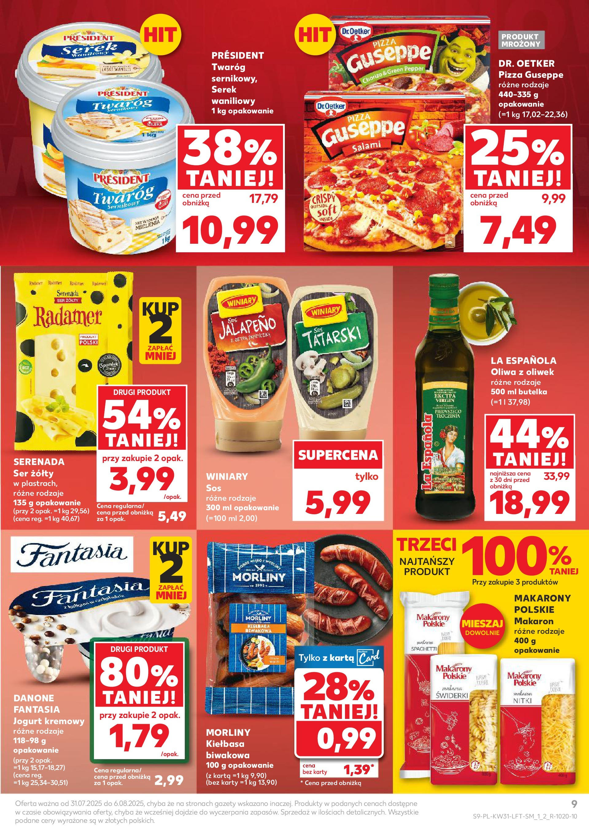 Kaufland gazetka od 31.07.2025 - od jutra PDF | Strona: 9 | Produkty: Oliwa z oliwek, Salami, Twaróg, Jogurt kremowy
